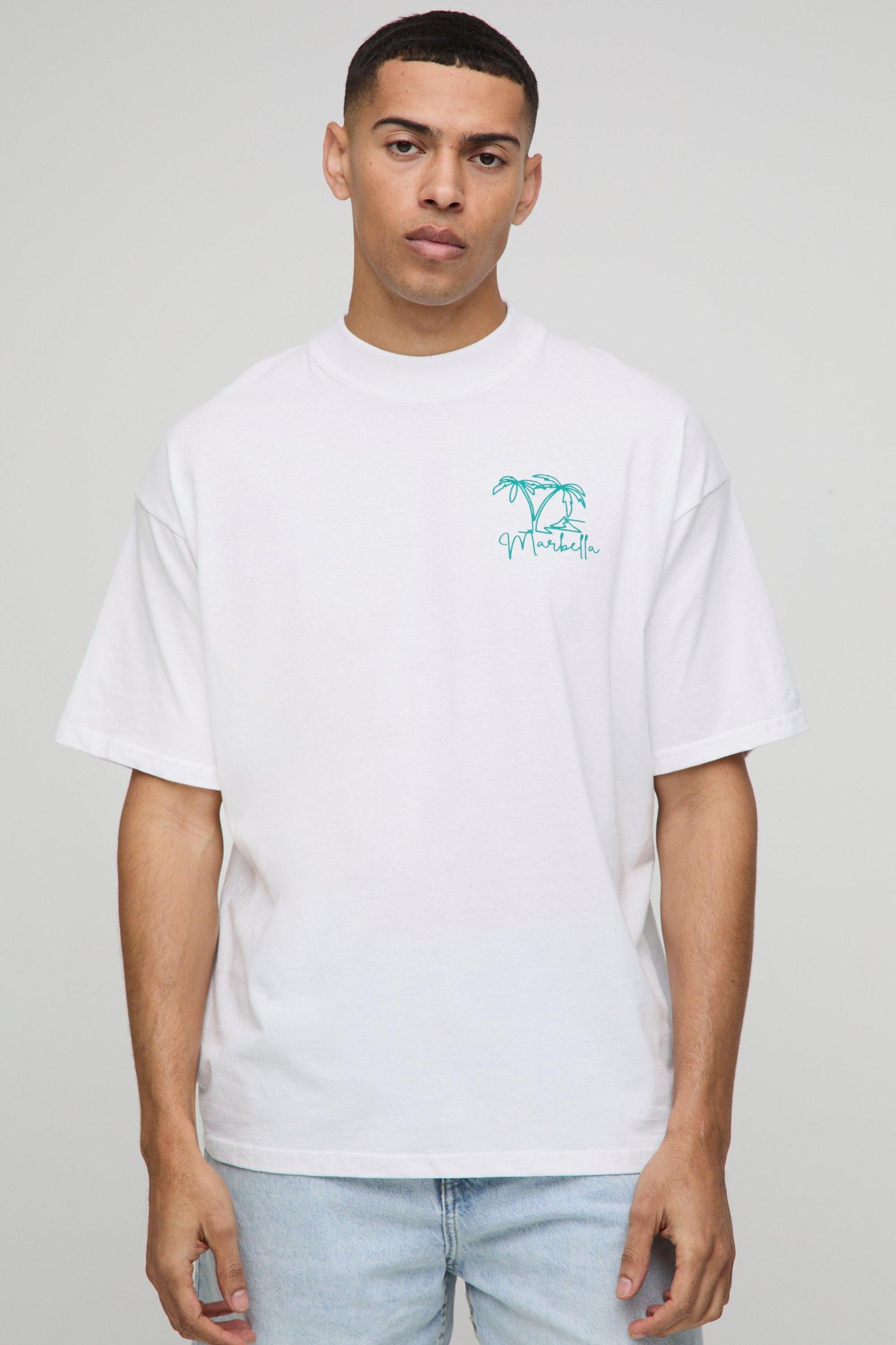 Oversized Extended Neck Line Drawn Marbella Graphic T-Shirt | boohooMAN USA Product Image
