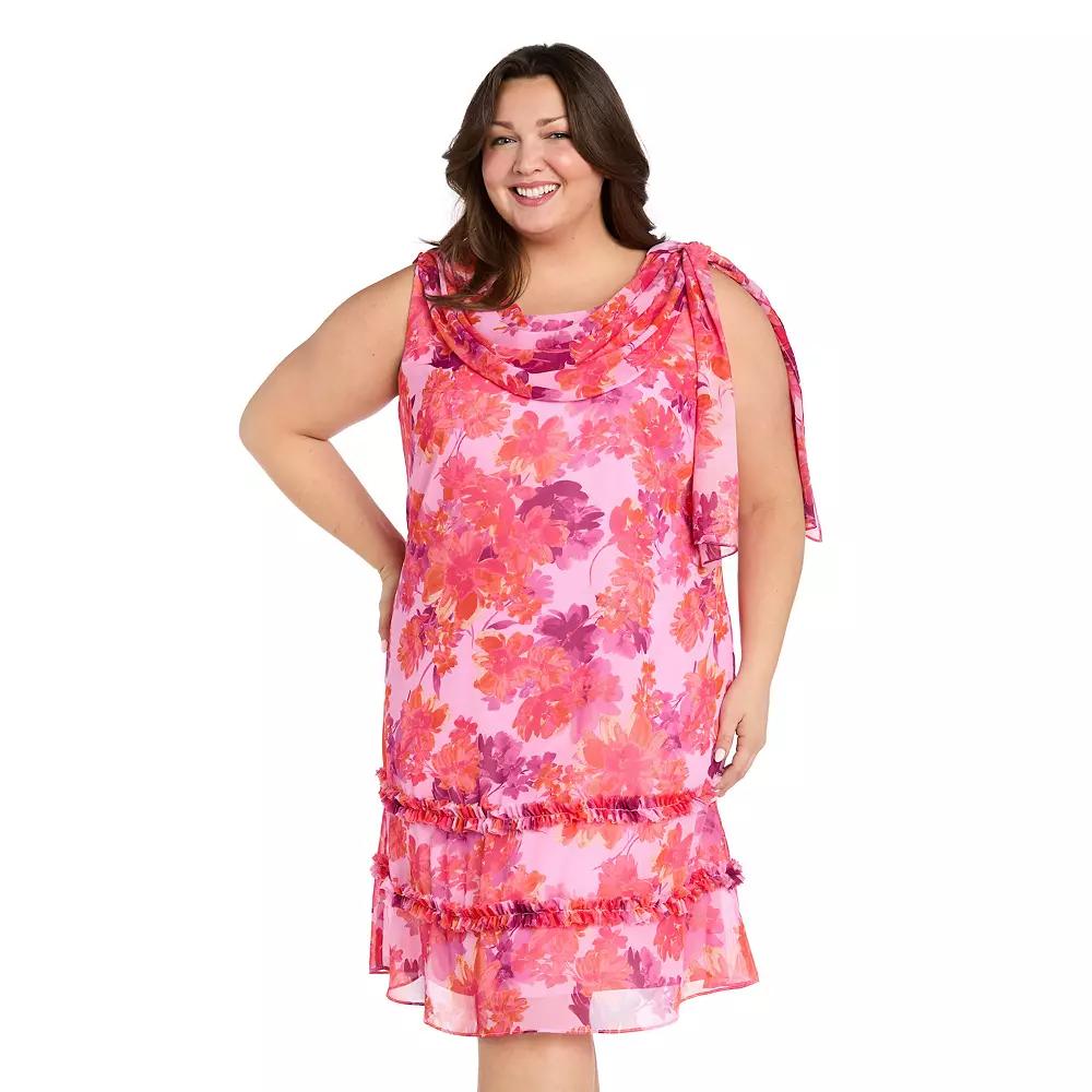 Plus Size R&M Richards Side Tie Print Ruffle Trim Chiffon Dress, Womens Lilac Pink Product Image