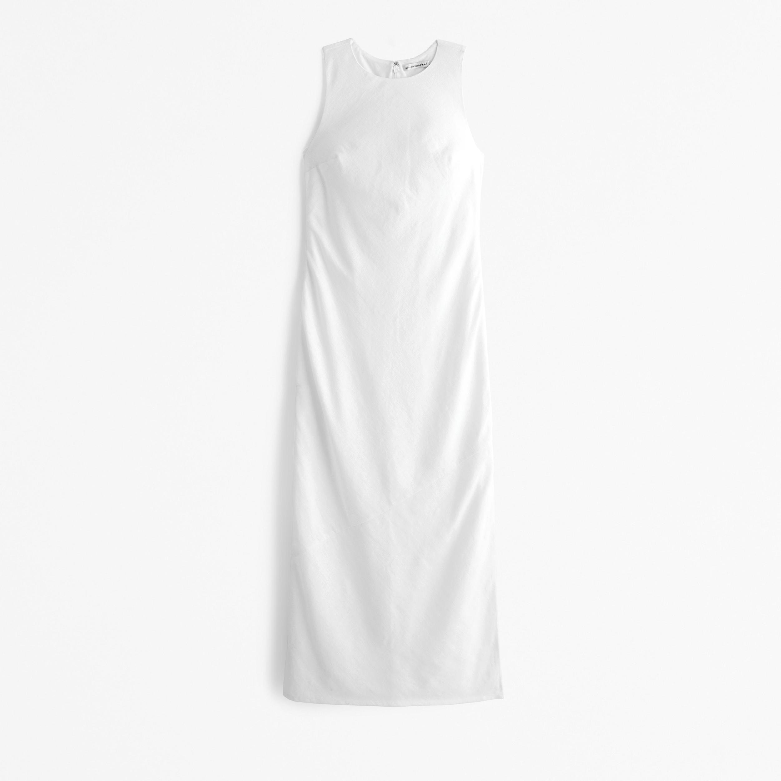 High-Neck Linen-Blend Maxi Dress Product Image