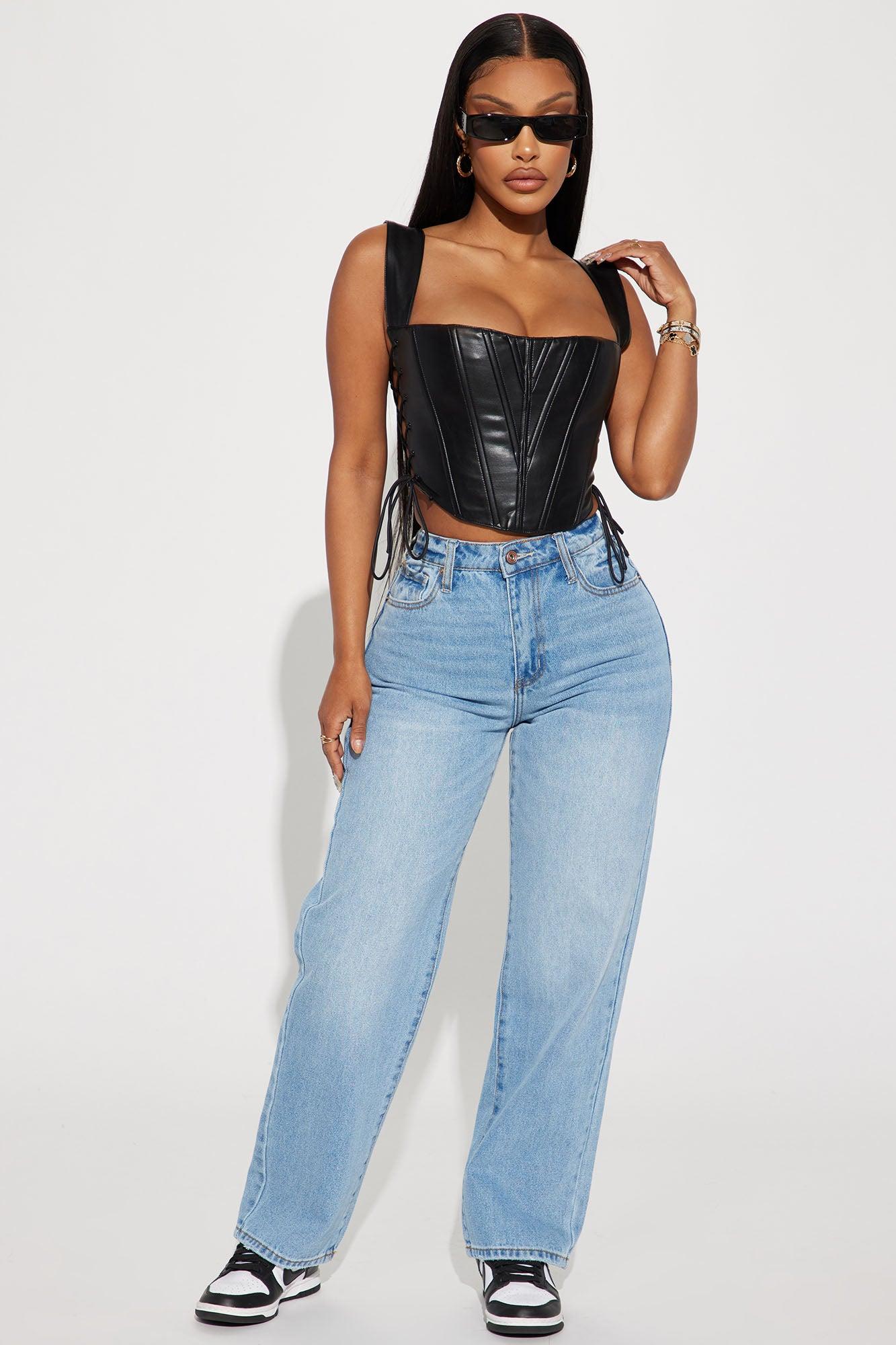 Side Struttin' Faux Leather Corset Top - Black Product Image