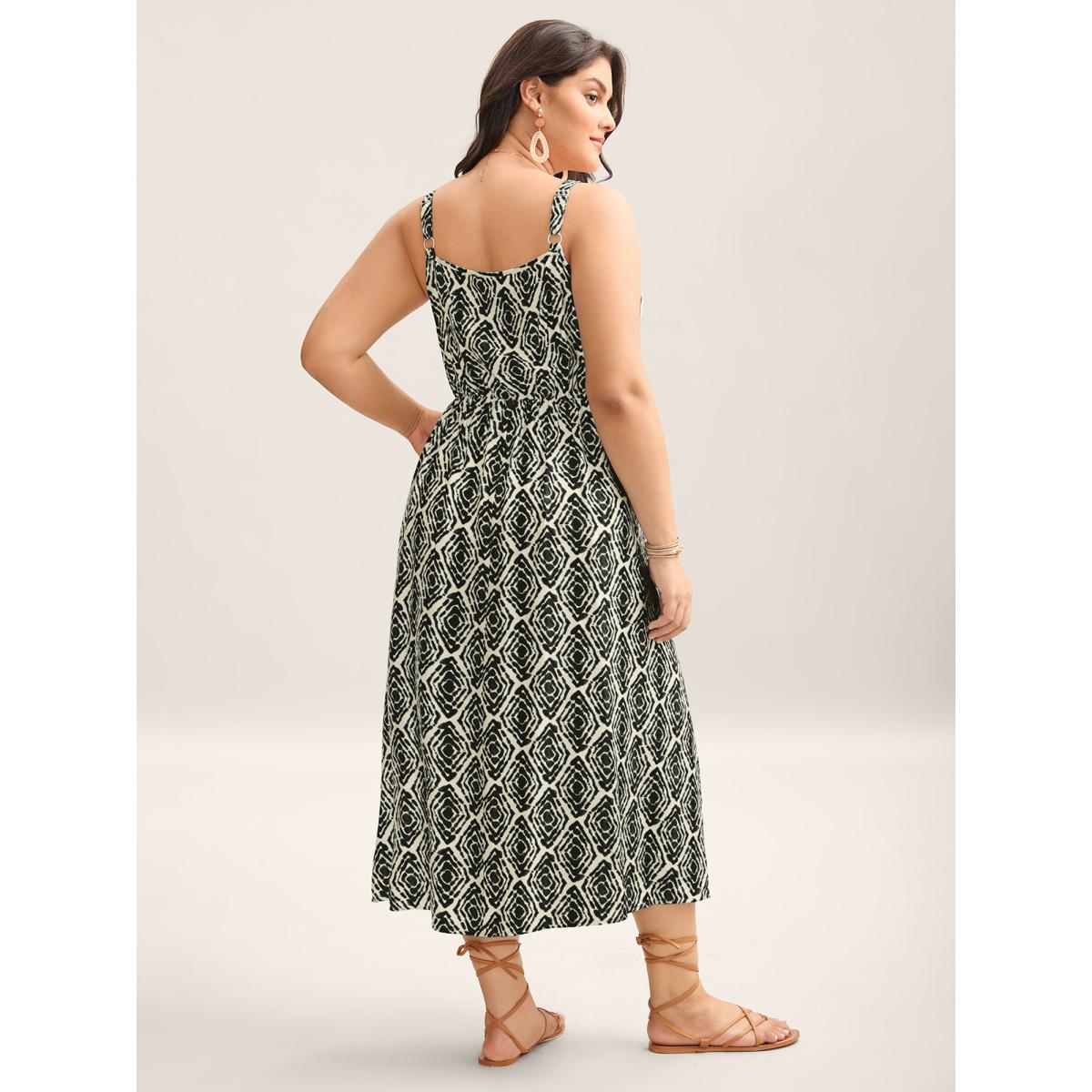 Plus Size Wavy Print Cami Flowy Maxi Dress Black Women V-neck Sleeveless Curvy BloomChic 22-24/3X Product Image