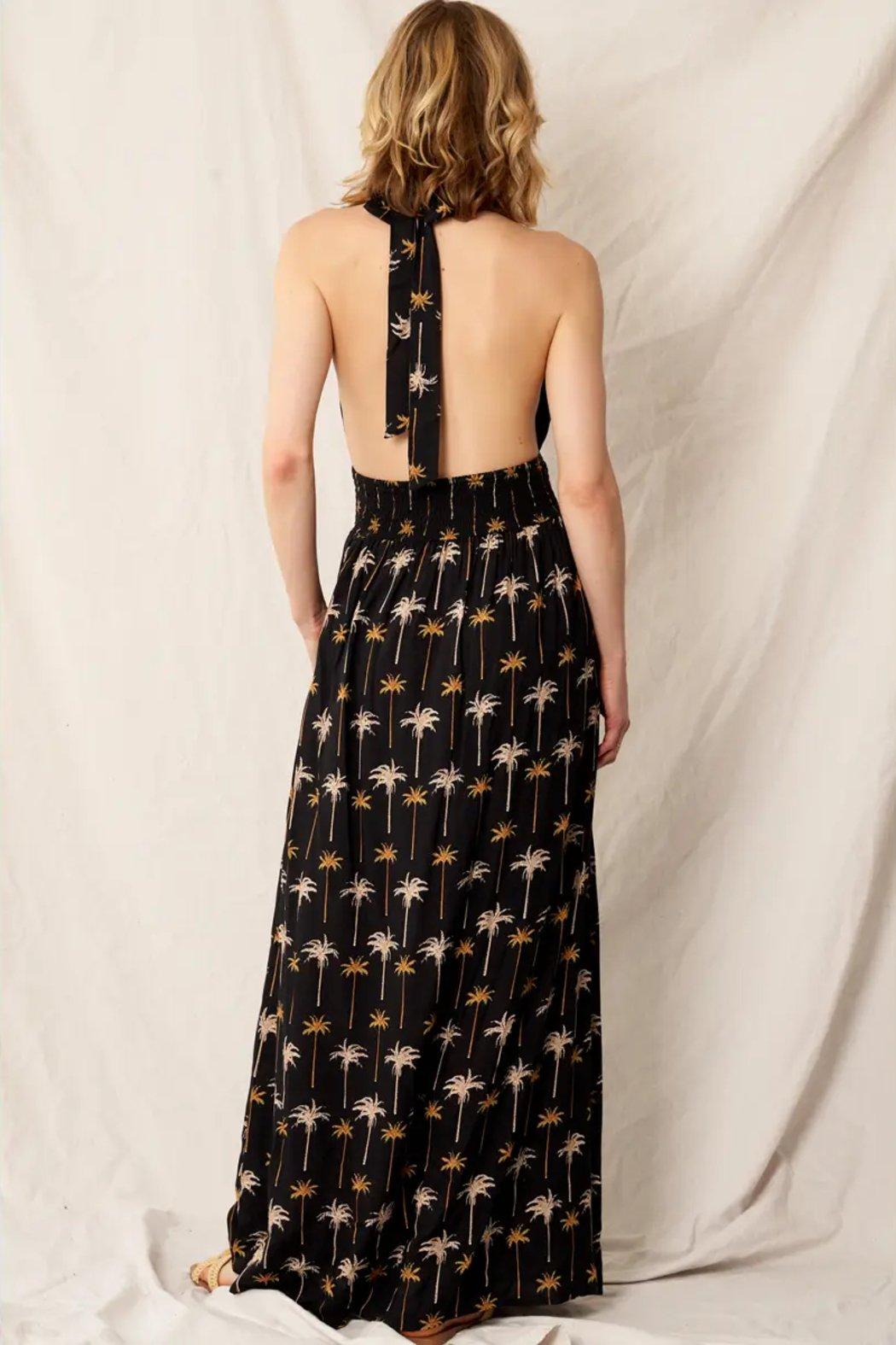 Palm Tree Halter Maxi Dress Product Image