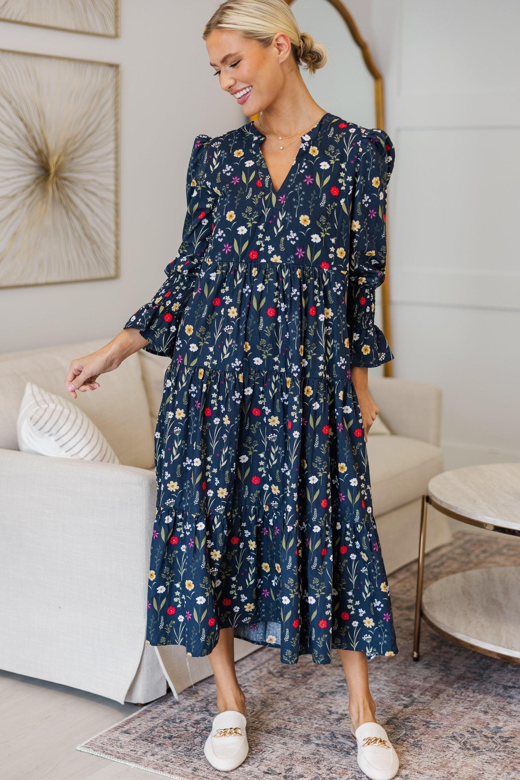 NURSING COLLECTION: What A Surprise Navy Floral Midi Dress Female Product Image