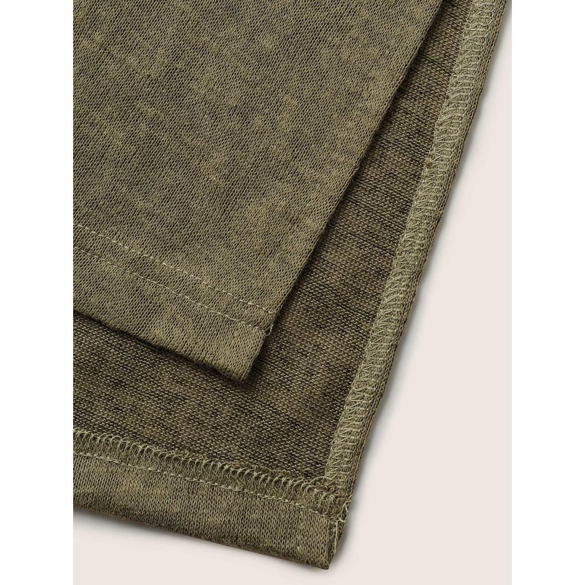 Plus Size Solid Drop Shoulder Split Hem T-shirt ArmyGreen Women Casual Non Plain Round Neck Everyday T-shirts BloomChic 14-16/1X Product Image