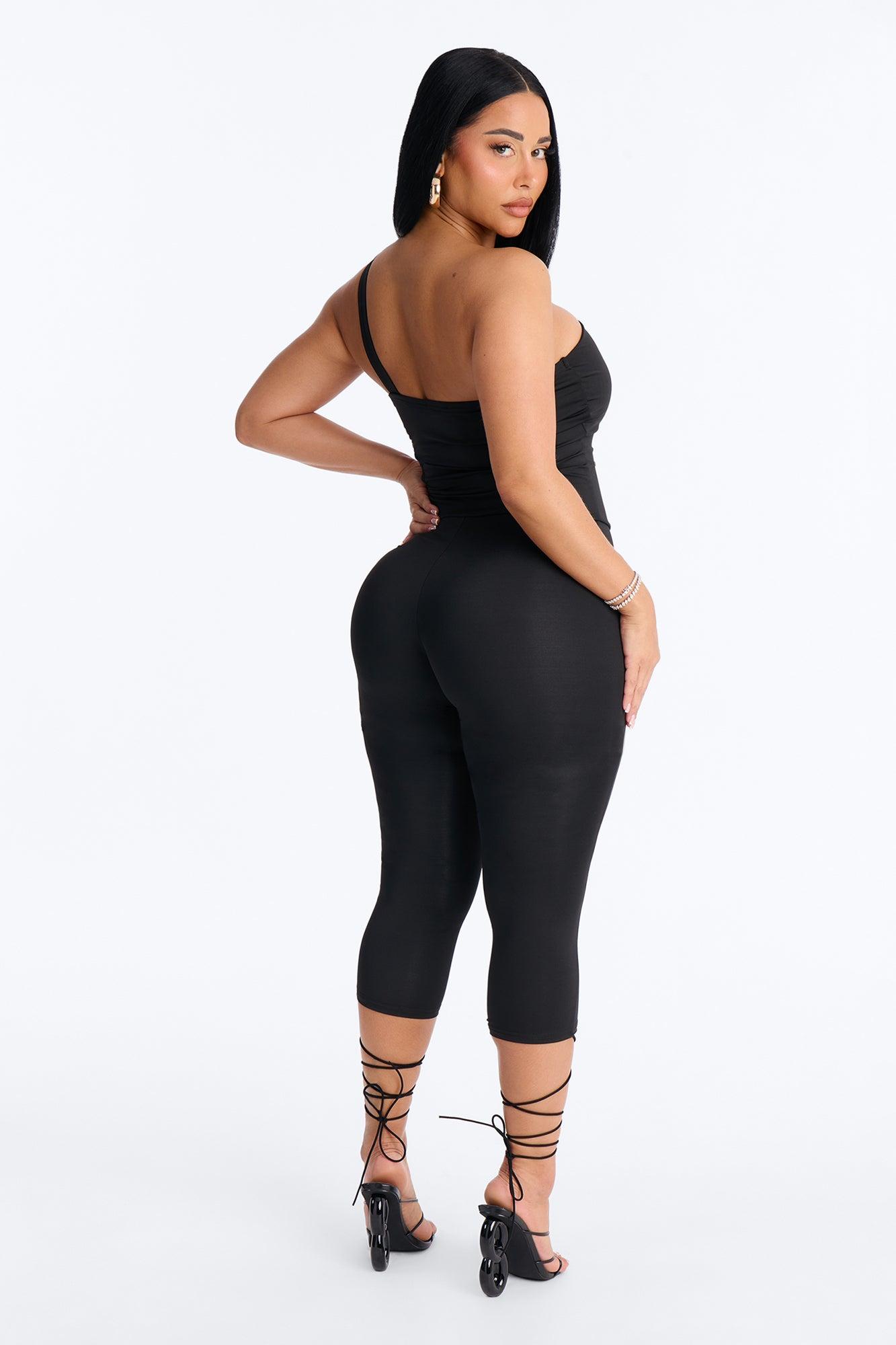 Reena Lace Up Capri Catsuit - Black Female Product Image