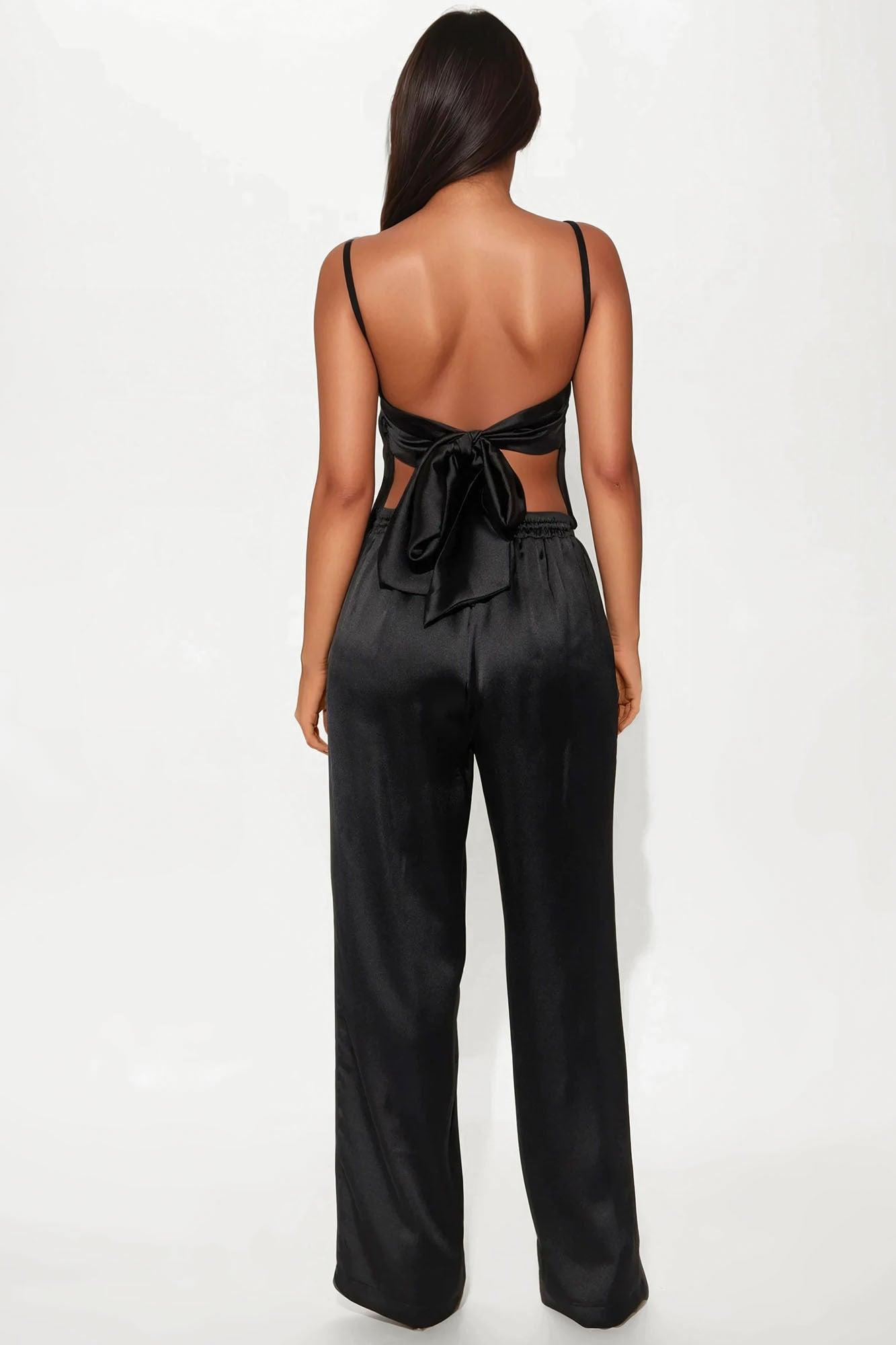 Take A Look Satin Wide Leg Pant Set - Black Female Product Image