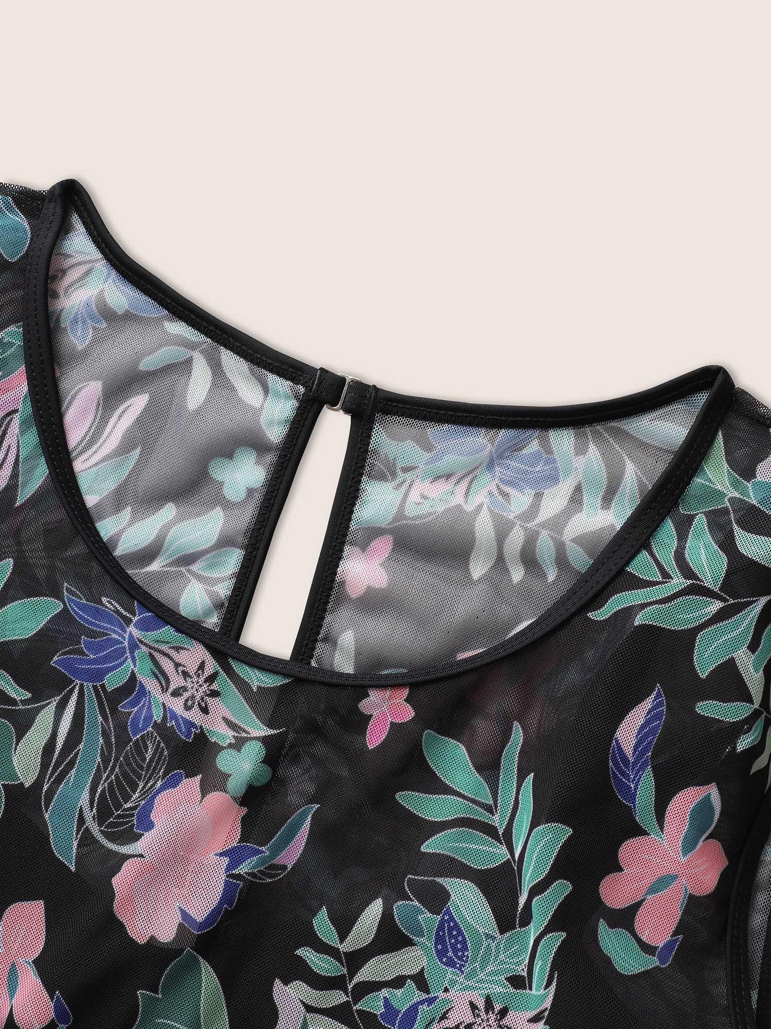 U Neck Tropical Print See Through Swim Dress Female Product Image