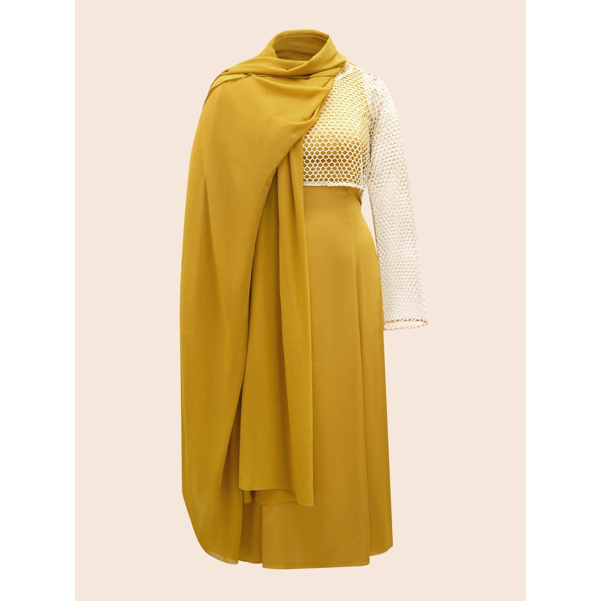 Plus Size Sand-hued Textured Tri-Piece Dress Turmeric Women Cocktail Texture Party Curvy Bloomchic 26/4X Product Image