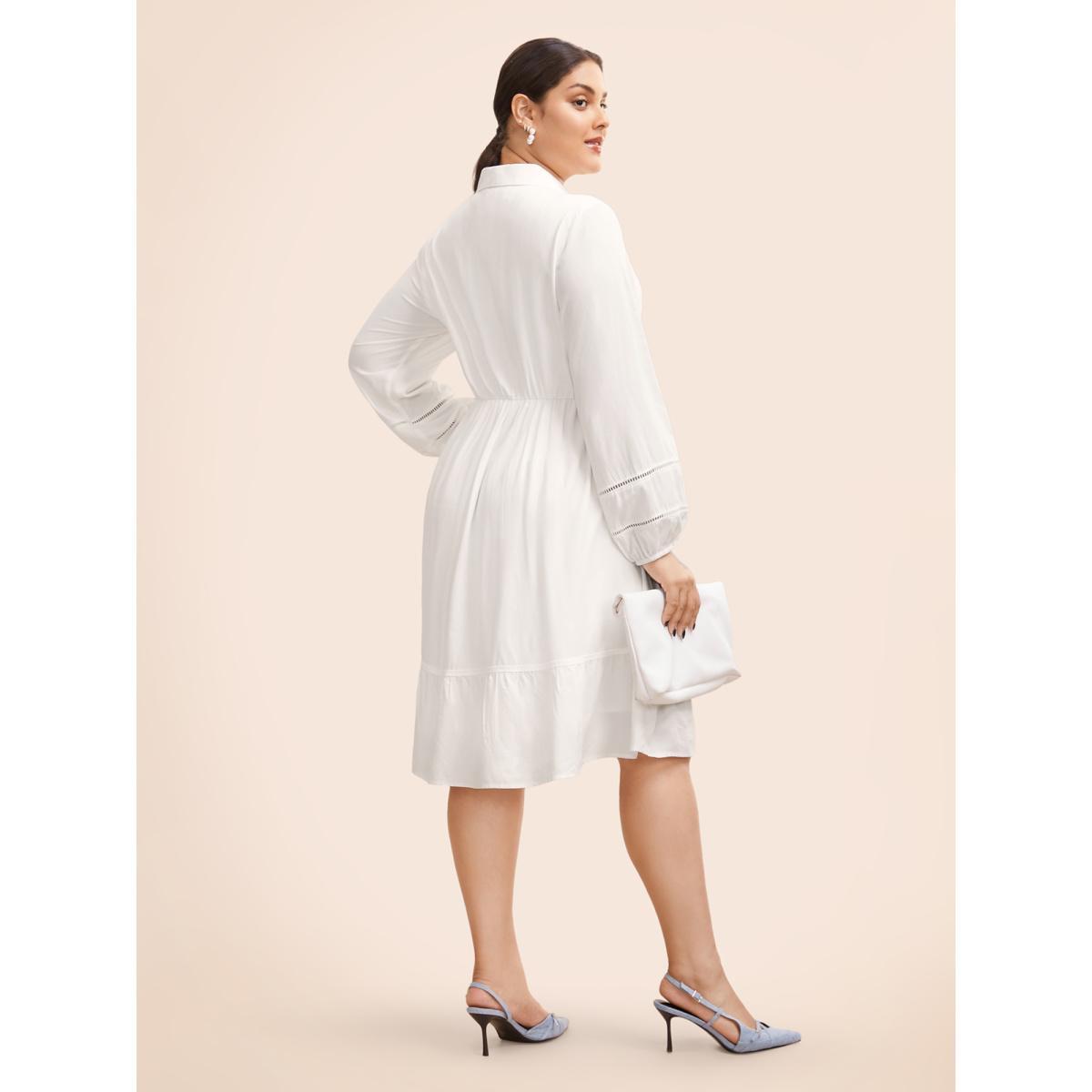 Plus Size Shirt Collar Button Detail Woven Ribbon Dress Originalwhite Women Workwear Essentials Woven ribbon&lace trim Shirt collar Long Sleeve Curvy BloomChic 22-24/3X Product Image