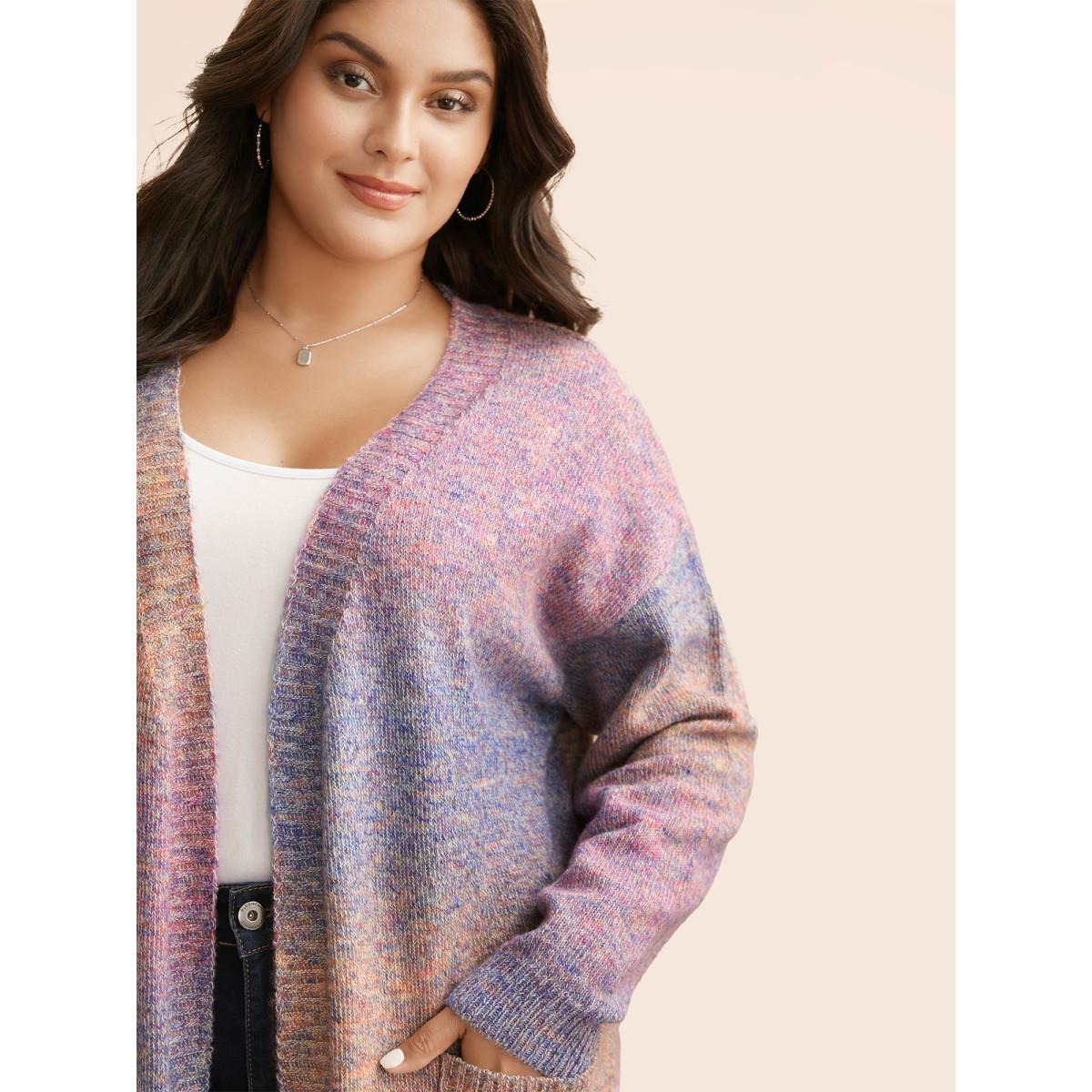 Plus Size Gradient Dyeing Patch Pocket Cardigan Multicolor Women Casual Loose Long Sleeve Everyday Cardigans BloomChic 26/4X Product Image
