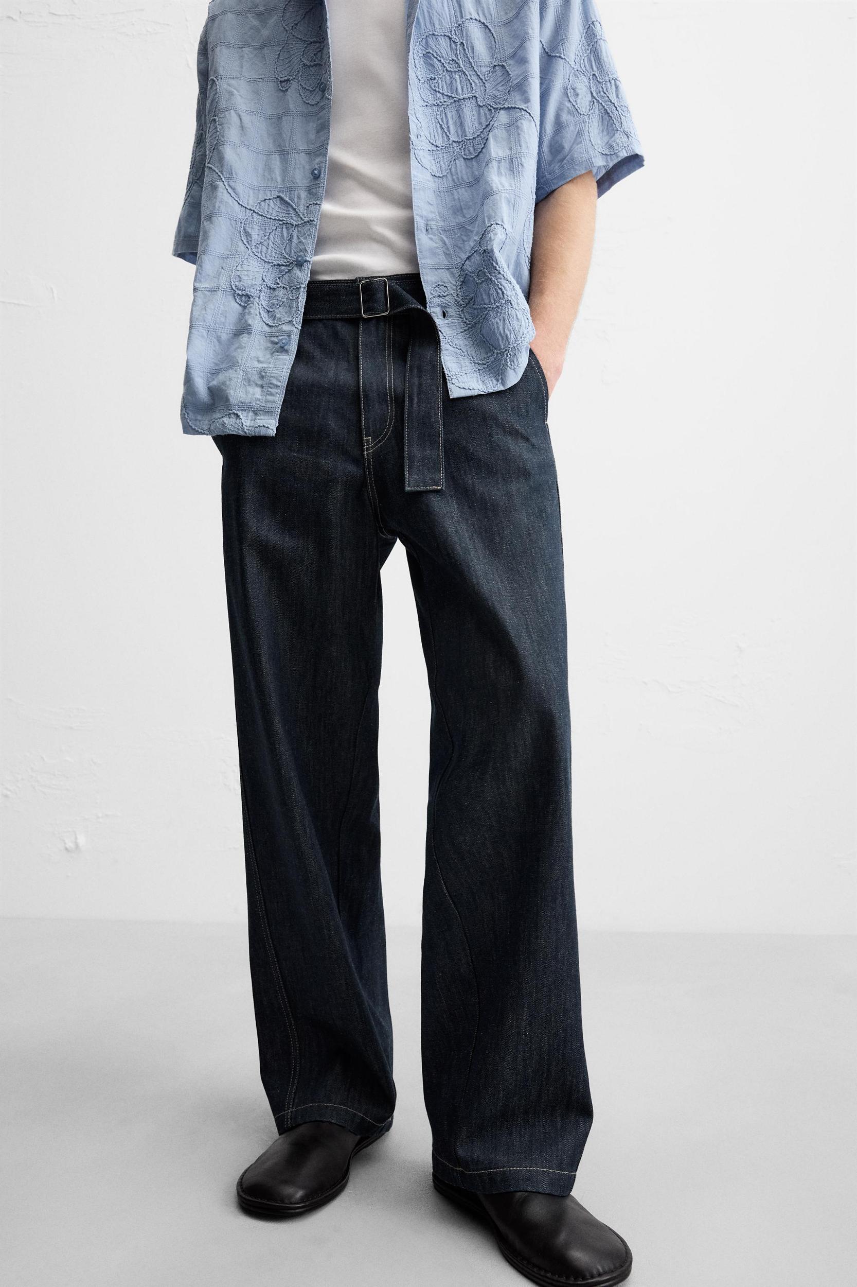 STRAIGHT FIT BELTED JEANS Product Image