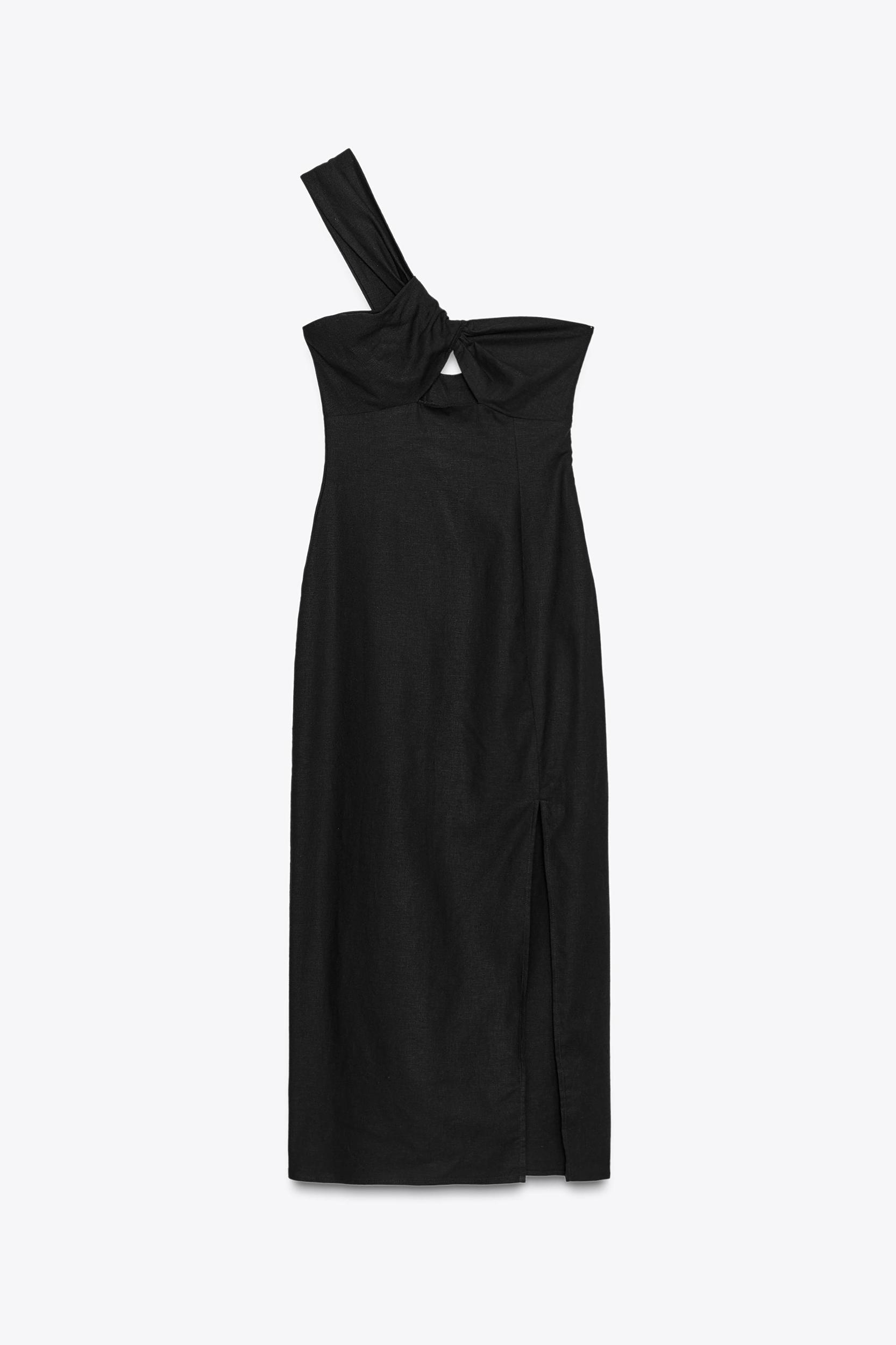 ASYMMETRIC CUT OUT LINEN MIDI DRESS Product Image