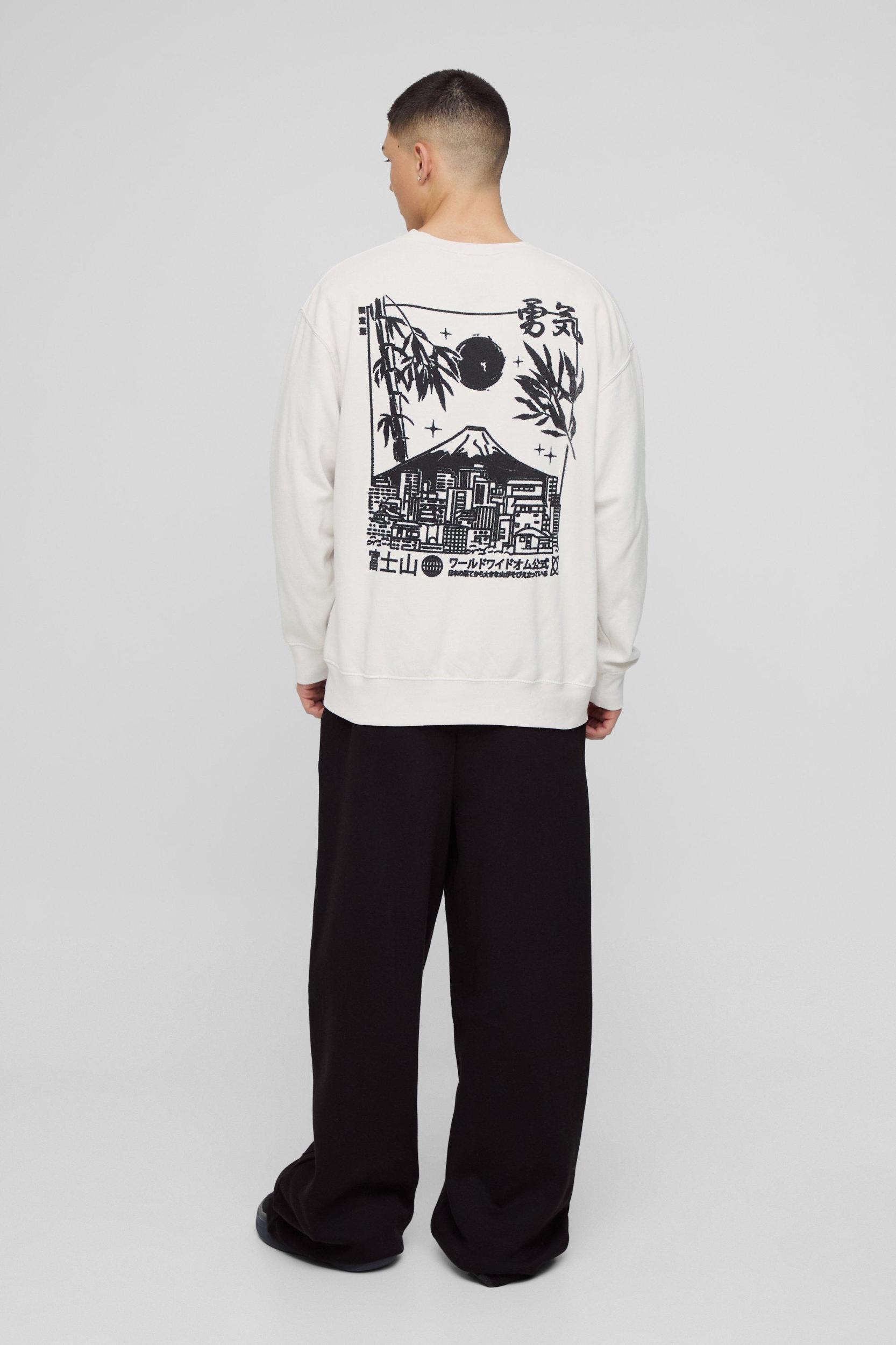 Oversized Volcano Graphic Washed Sweatshirt | boohooMAN USA Product Image