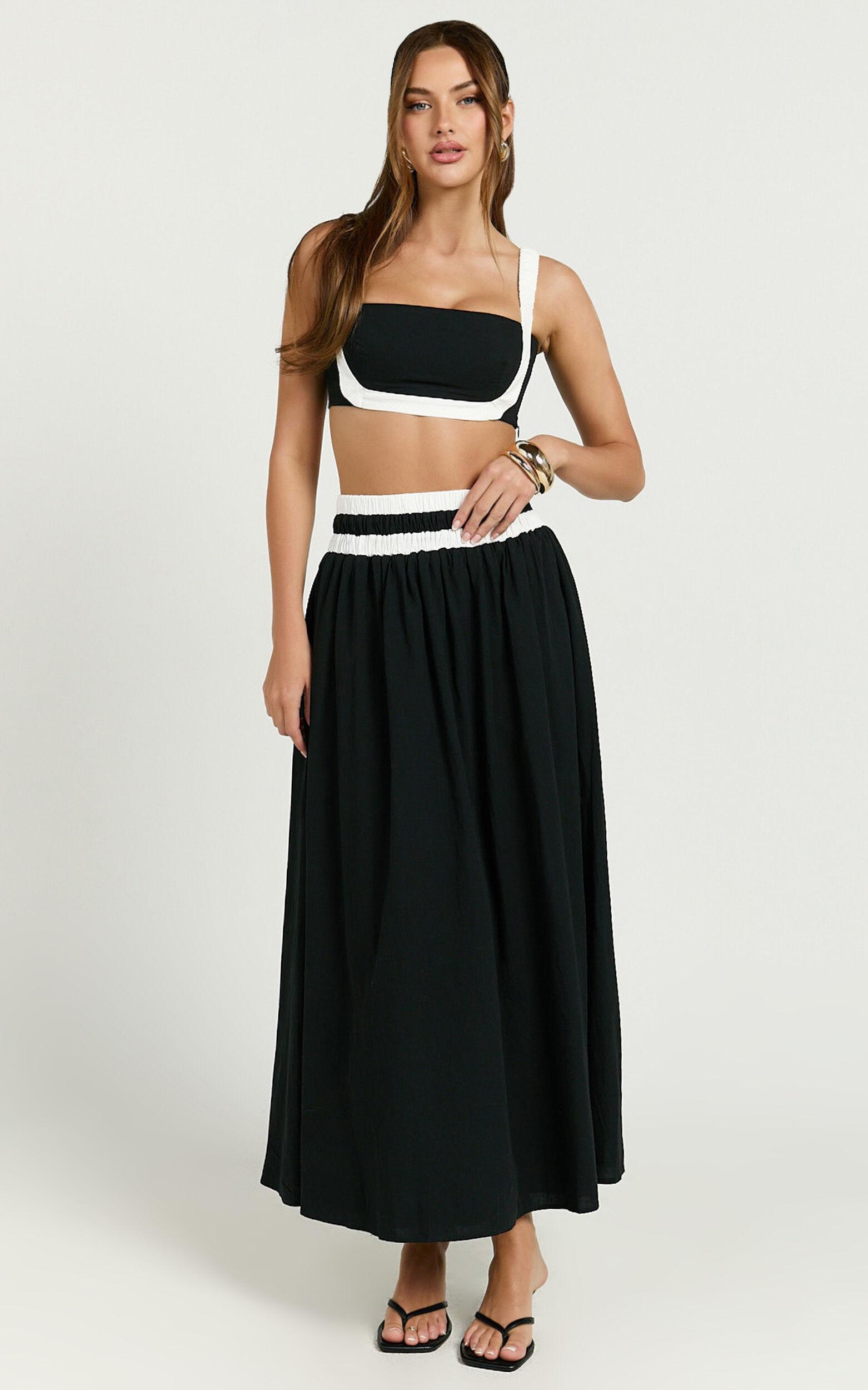 Sapphire Two Piece Set - Contrast Band Crop Top and A Line Maxi Skirt in Reverse Product Image