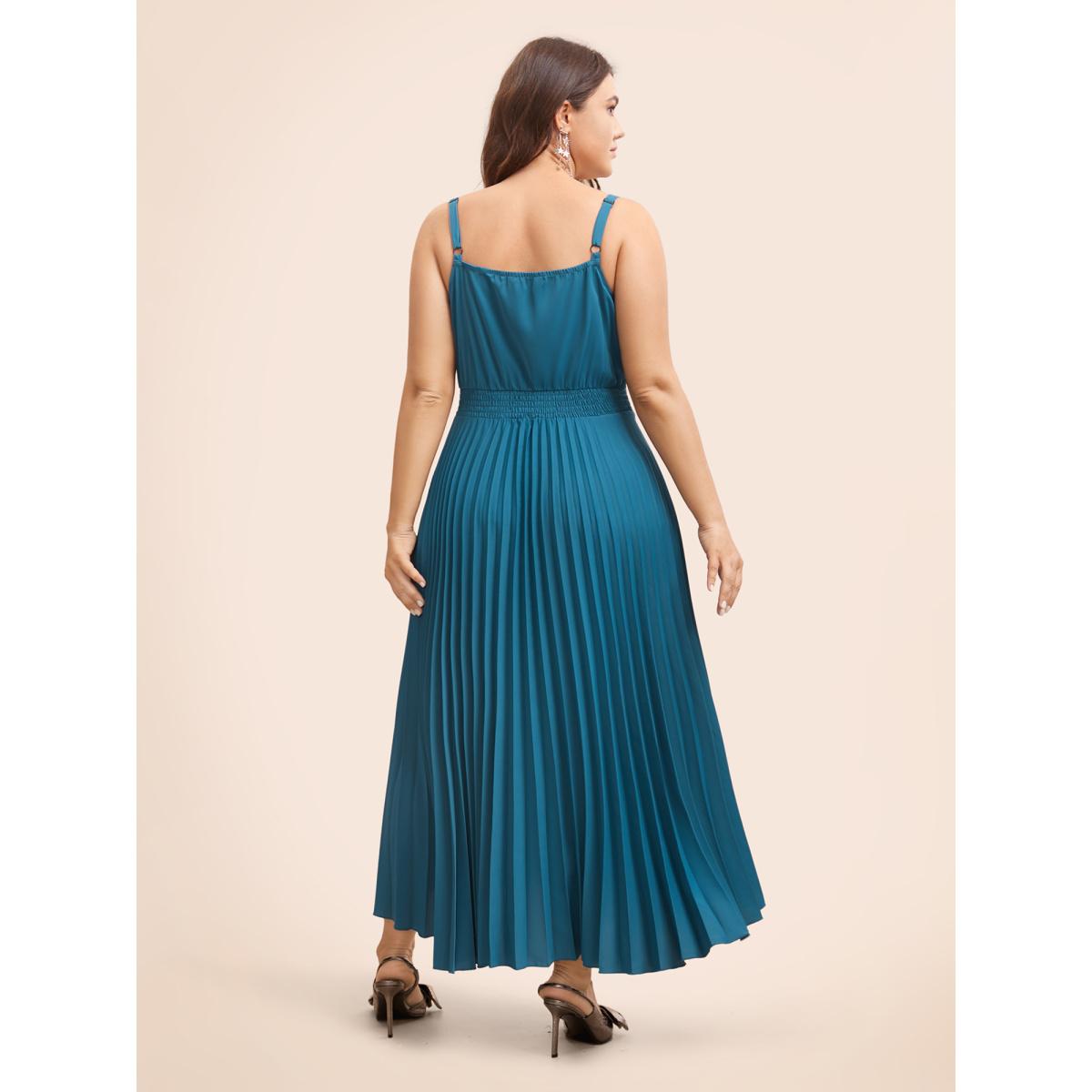 Plus Size Solid Shirred Wrap Hem Cami Dress Aegean Women Cocktail Overlapping Overlap Collar Sleeveless Curvy BloomChic 22-24/3X Product Image