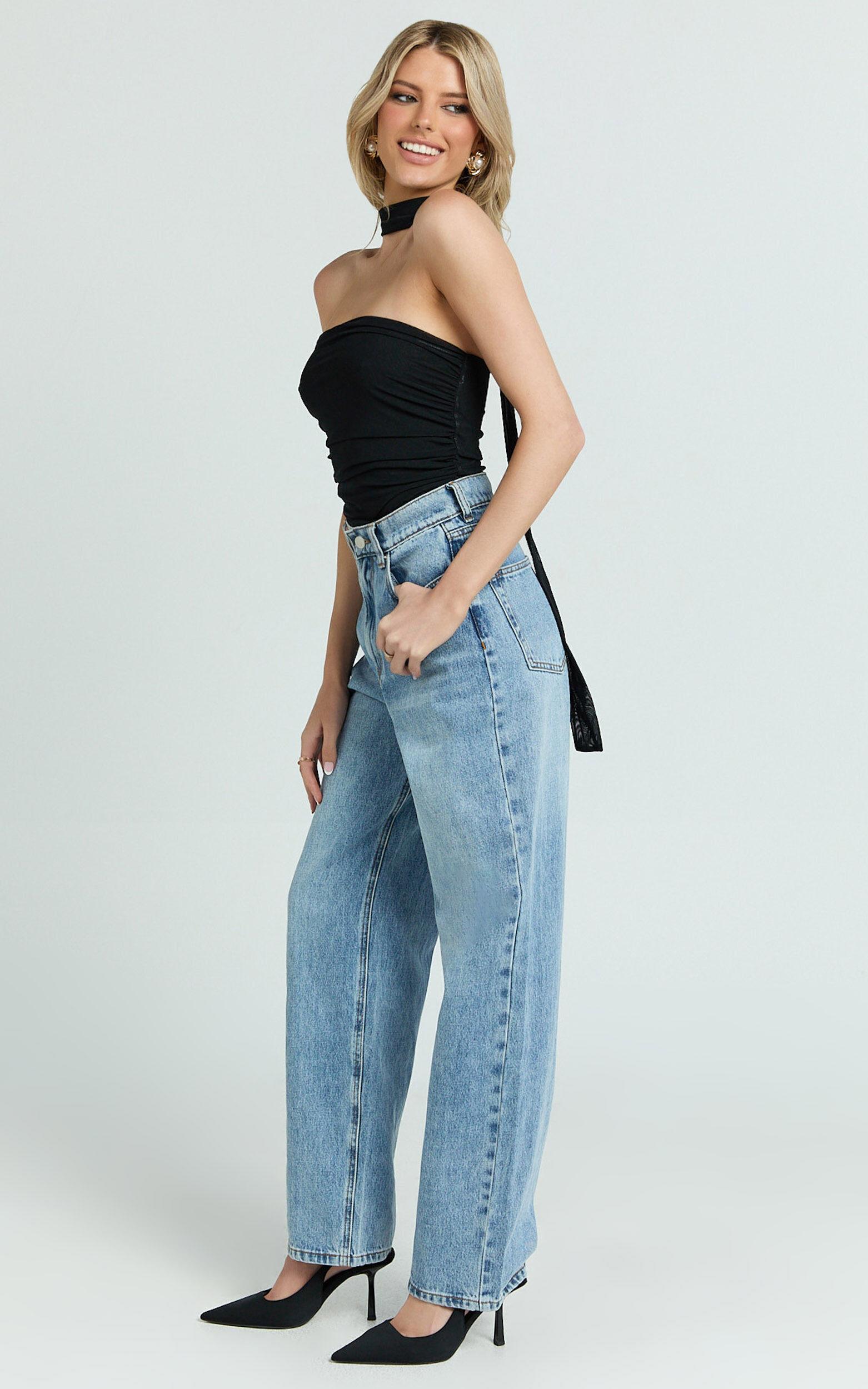 Nessa Jeans - High Waist Straight Leg Jeans in Light Blue Wash Product Image