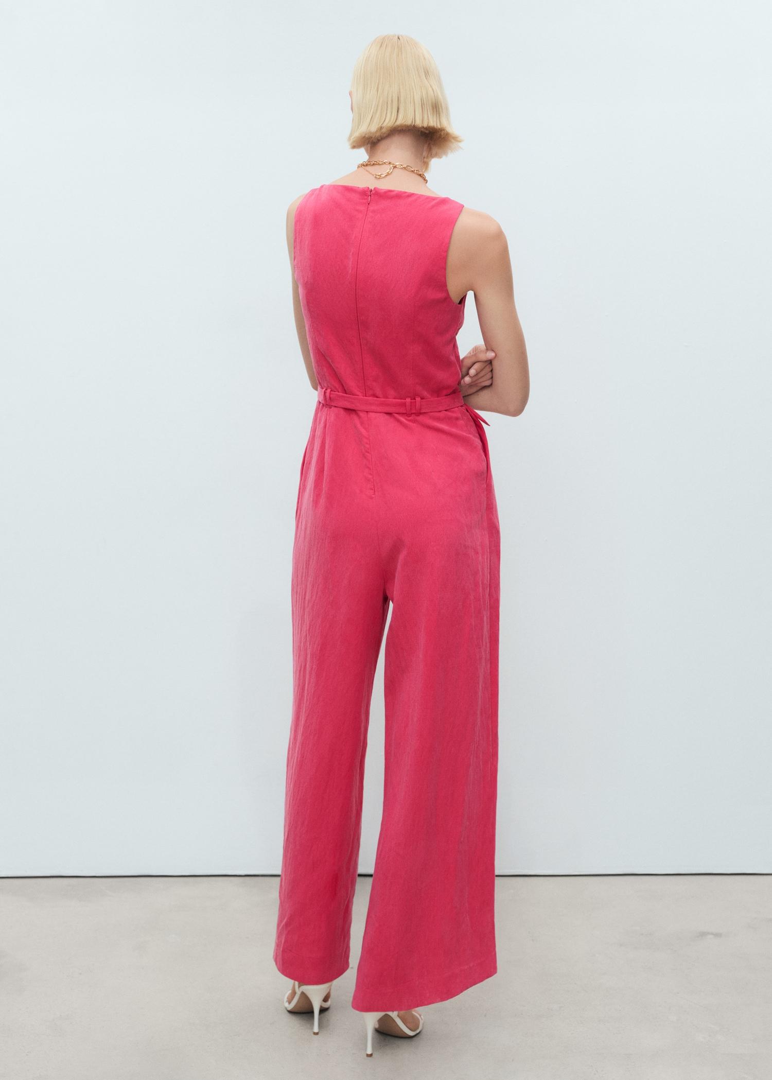 Long lyocell jumpsuit with belt - Women | MANGO USA Product Image