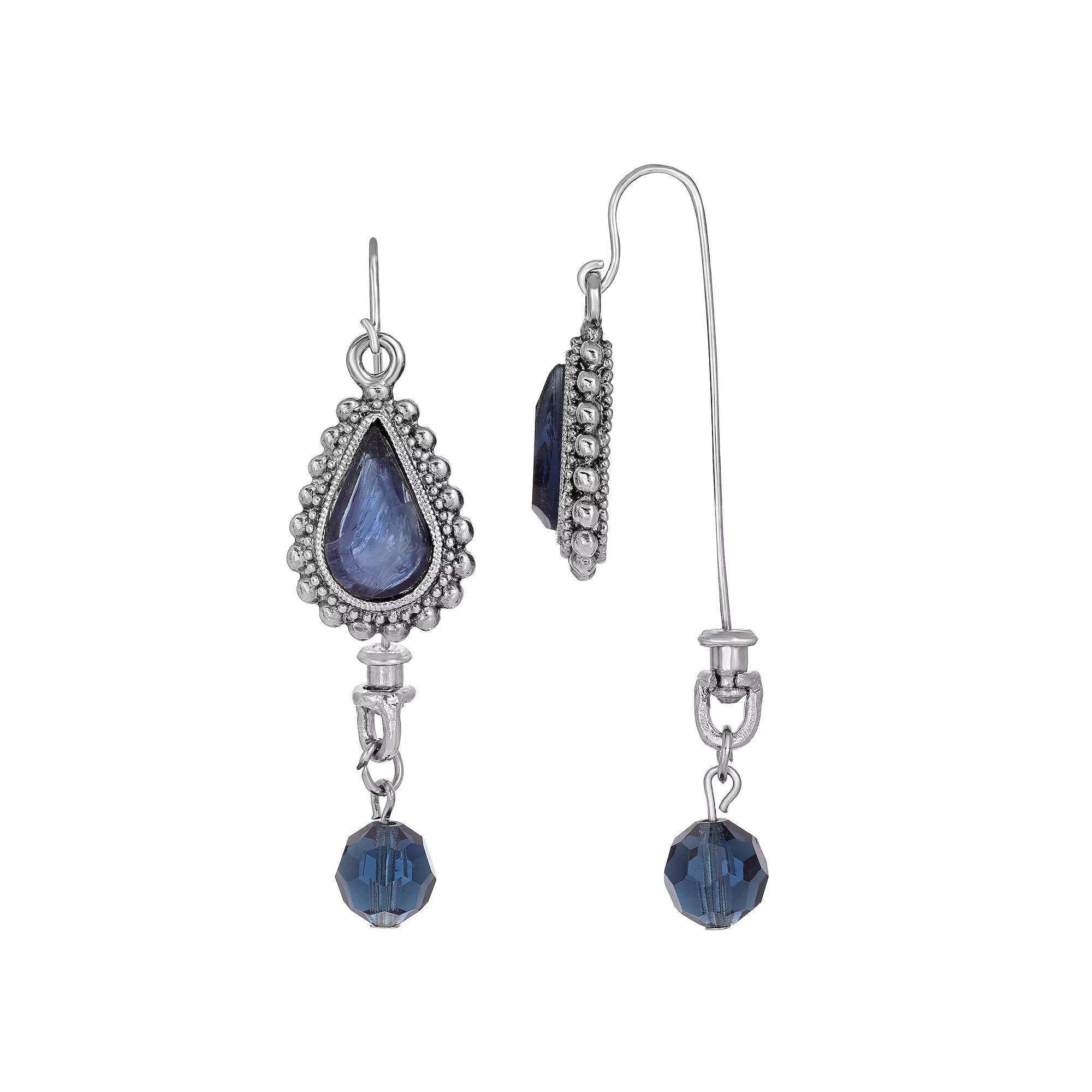 1928 Silver Tone Blue Teardrop Front-Back Drop Earrings, Women's Product Image