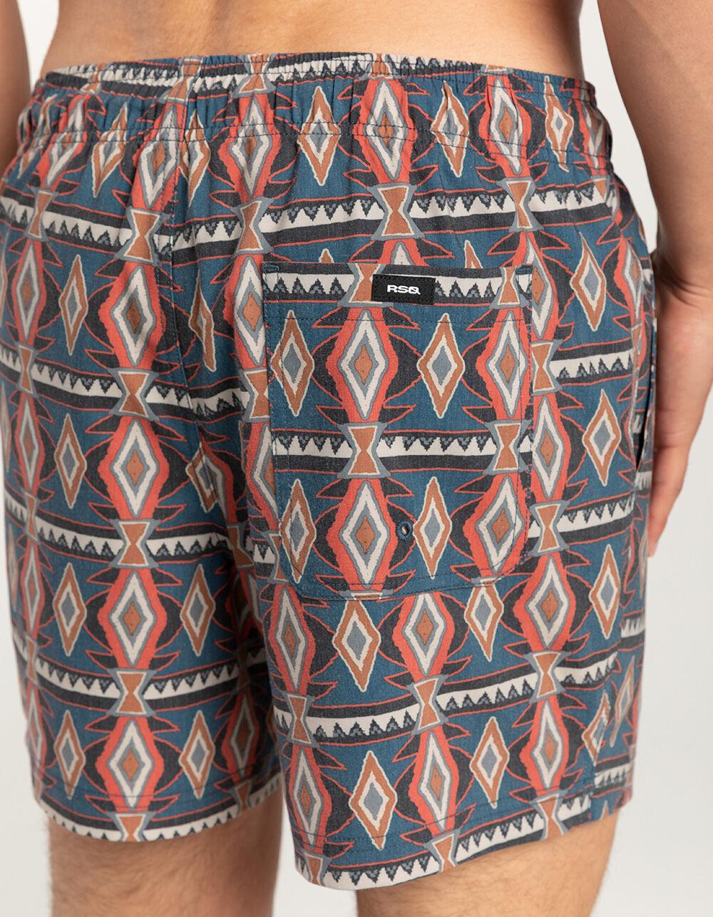 RSQ Mens Geo Stripe 5" Swim Shorts - TURQ COMBO Product Image