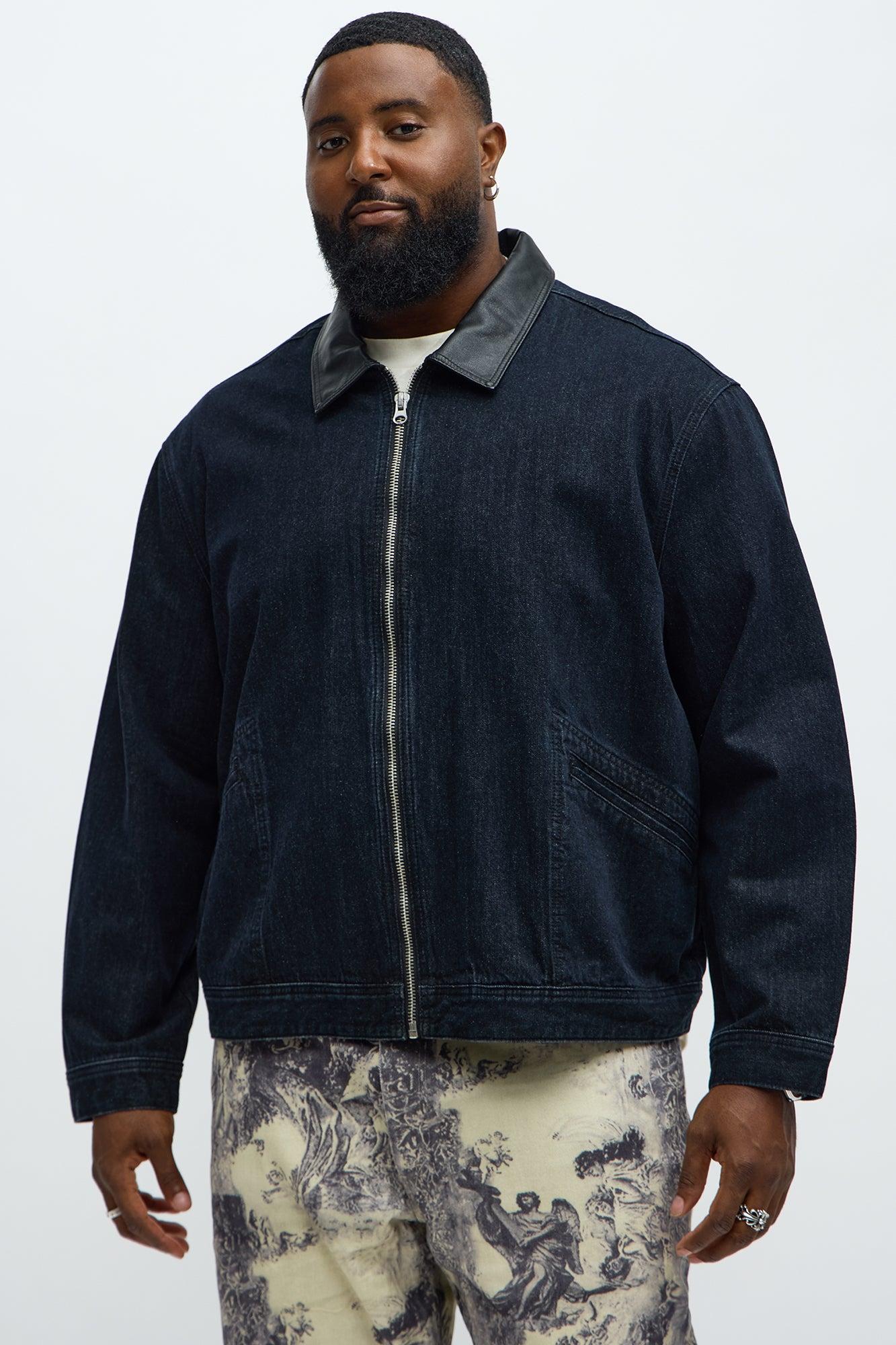 Contrast Collar Denim Jacket - Dark Denim Male Product Image