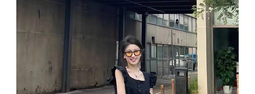 Maternity Cap-Sleeve Square Neck Plain Blouse / High Rise Slit Midi A-Line Skirt / Set Product Image