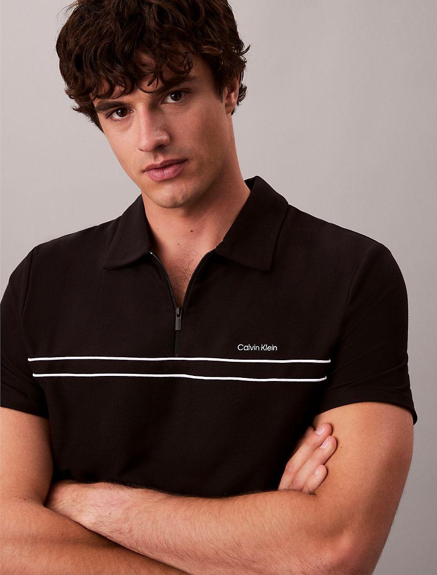 Contrast Piping Quarter Zip Polo Shirt  Product Image