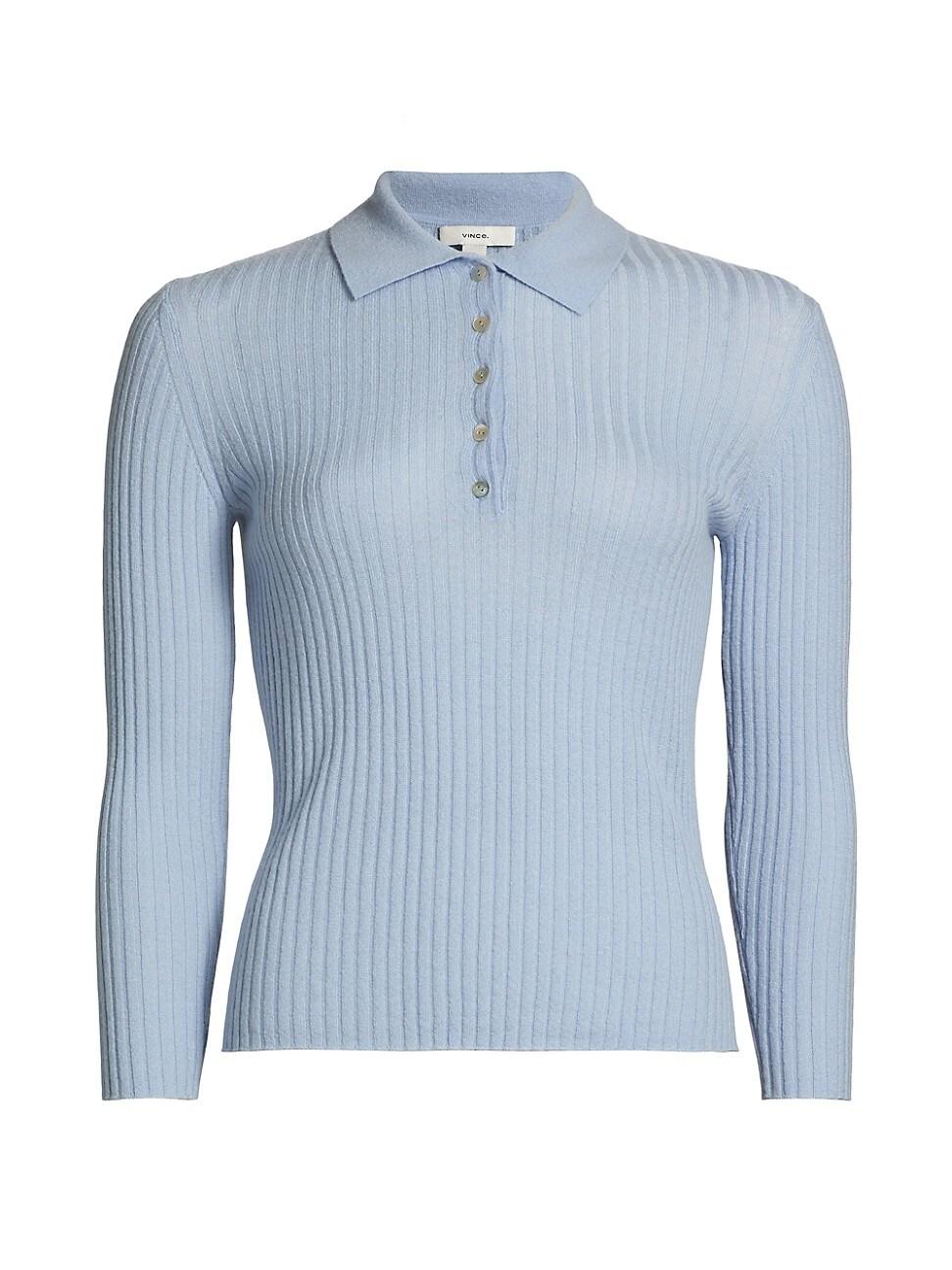 Womens Cashmere-Silk Rib-Knit Polo Top Product Image
