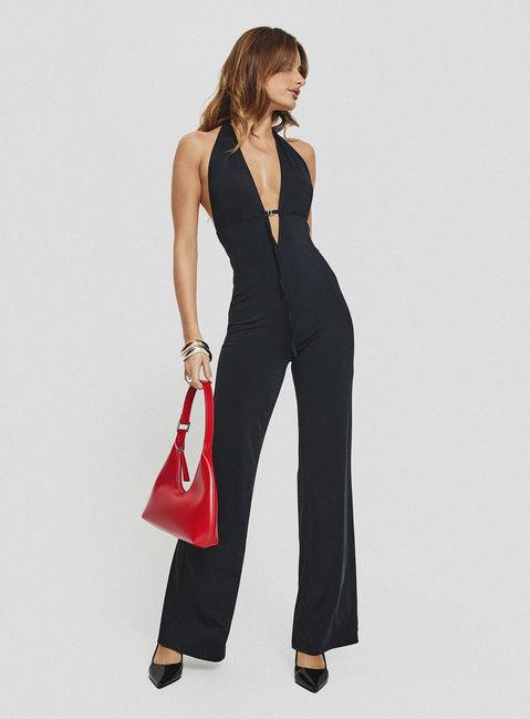 Rinaldi Plunge Neck Jumpsuit Black Product Image