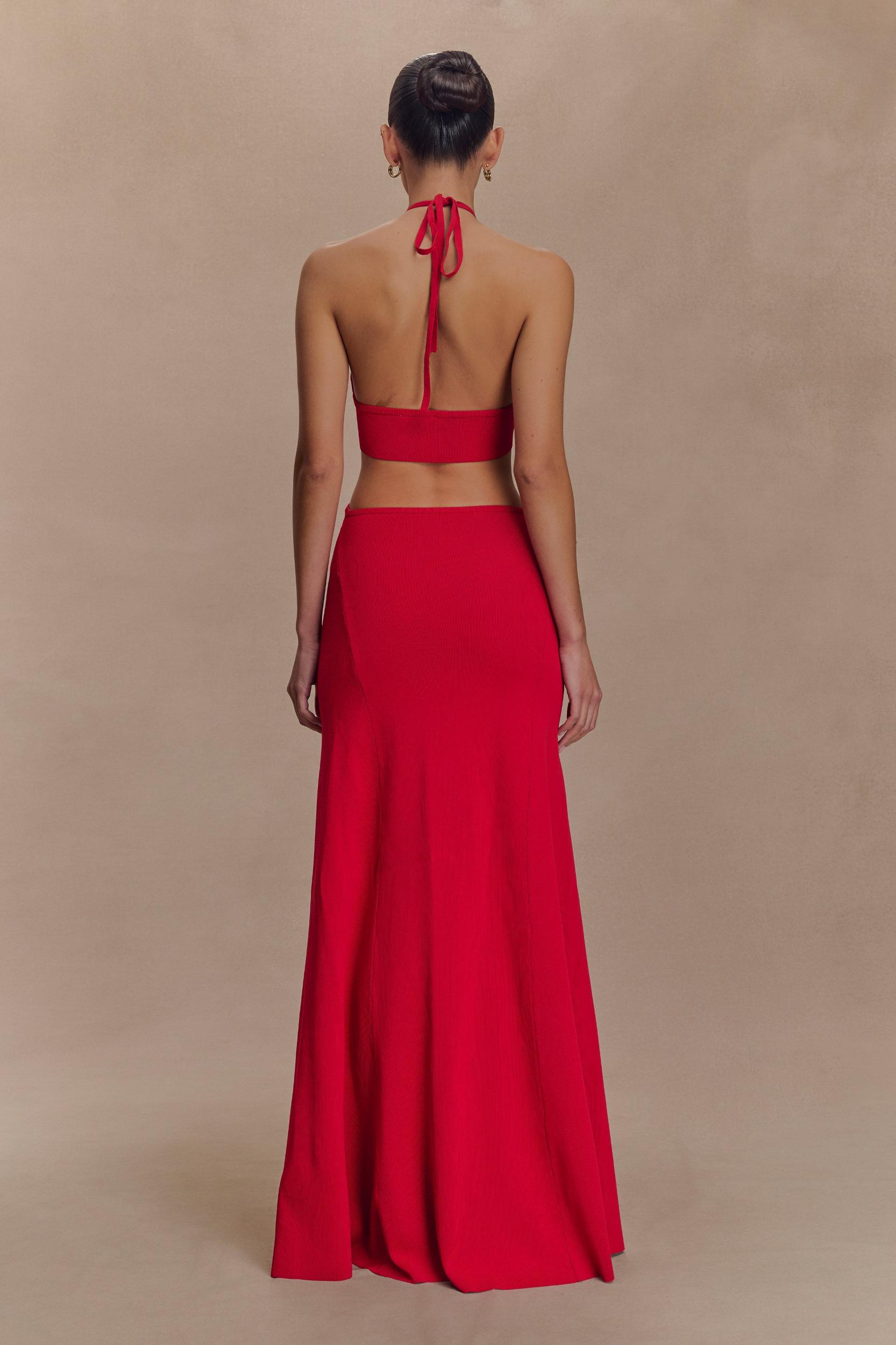 Marlowe Halter Knit Maxi Dress - Red Product Image