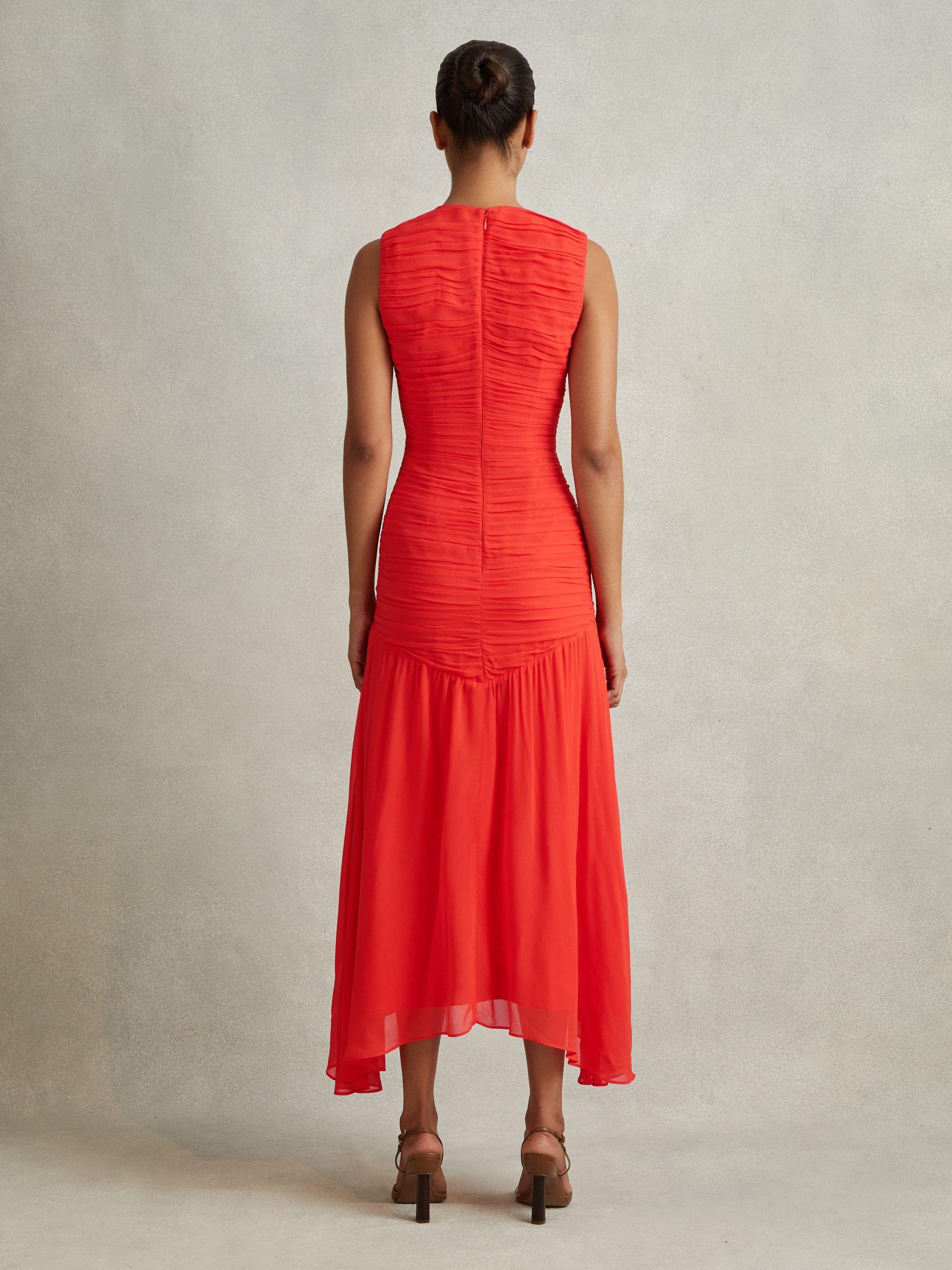 Ruched Bodycon Midi Dress in Coral Product Image