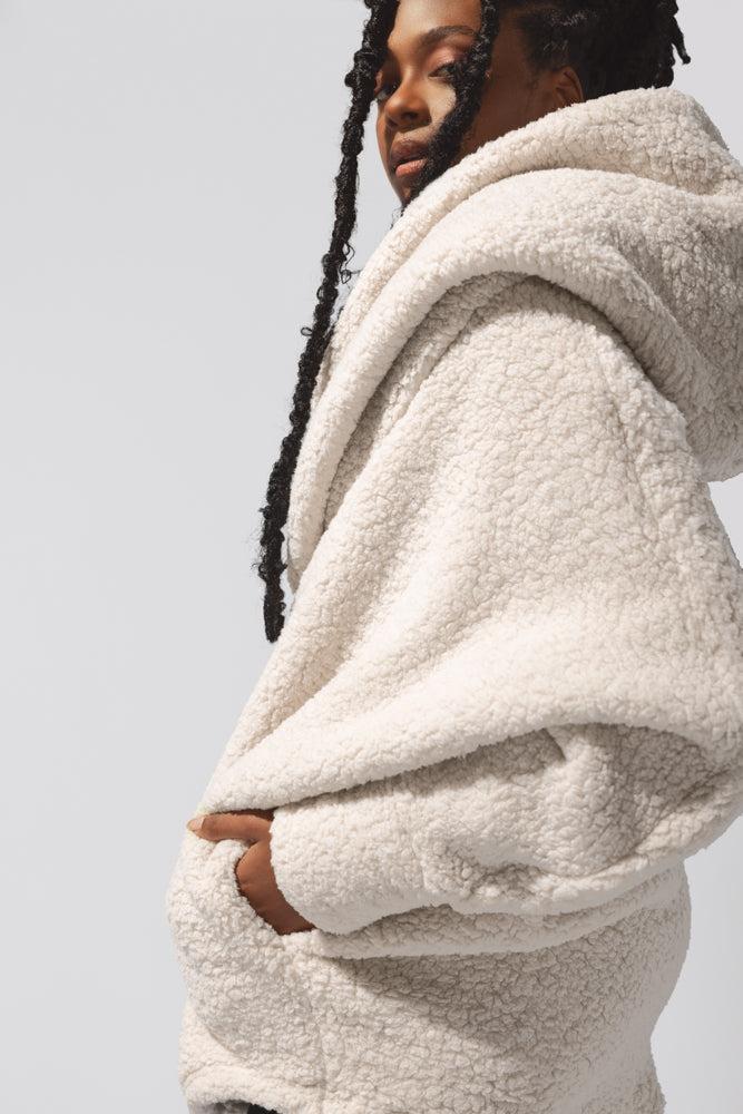 Faux Sherpa Cocoon Coat - Black Product Image