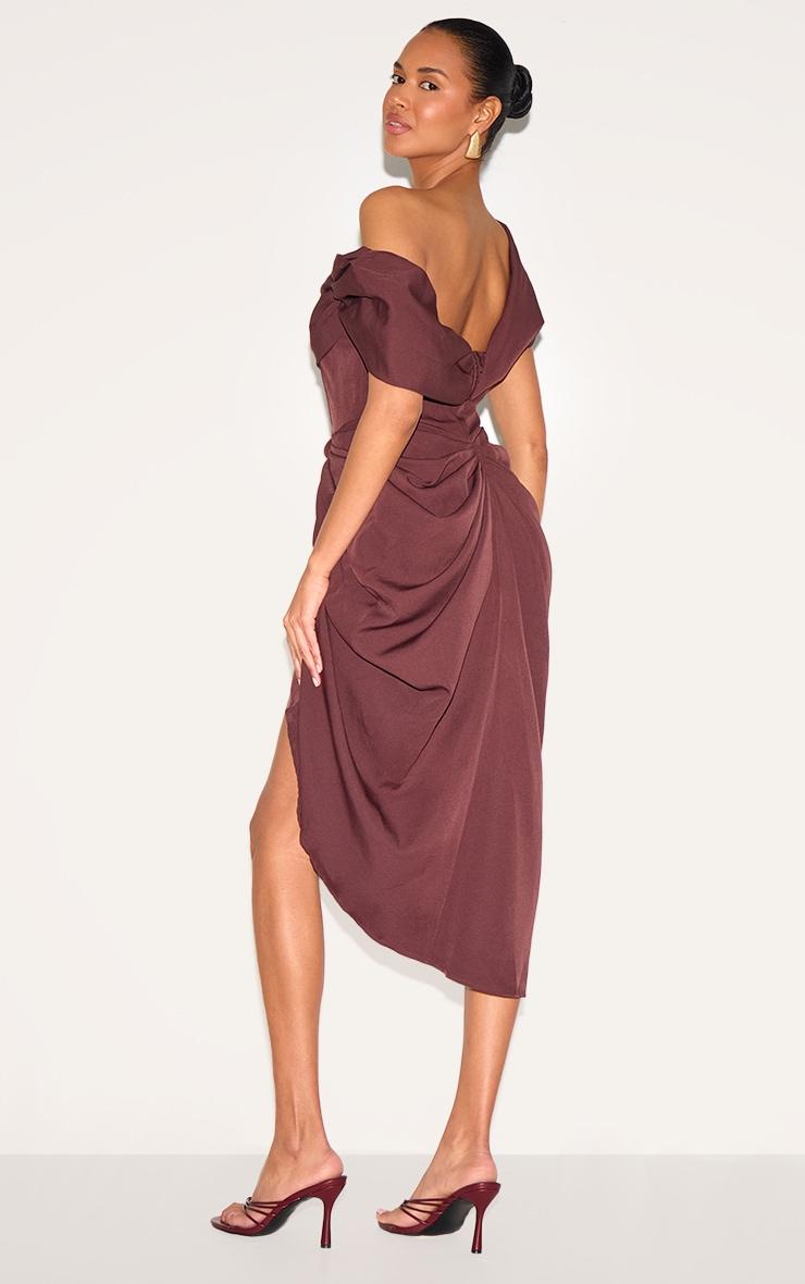 Chocolate Corset Bardot Draped Midi Dress Product Image