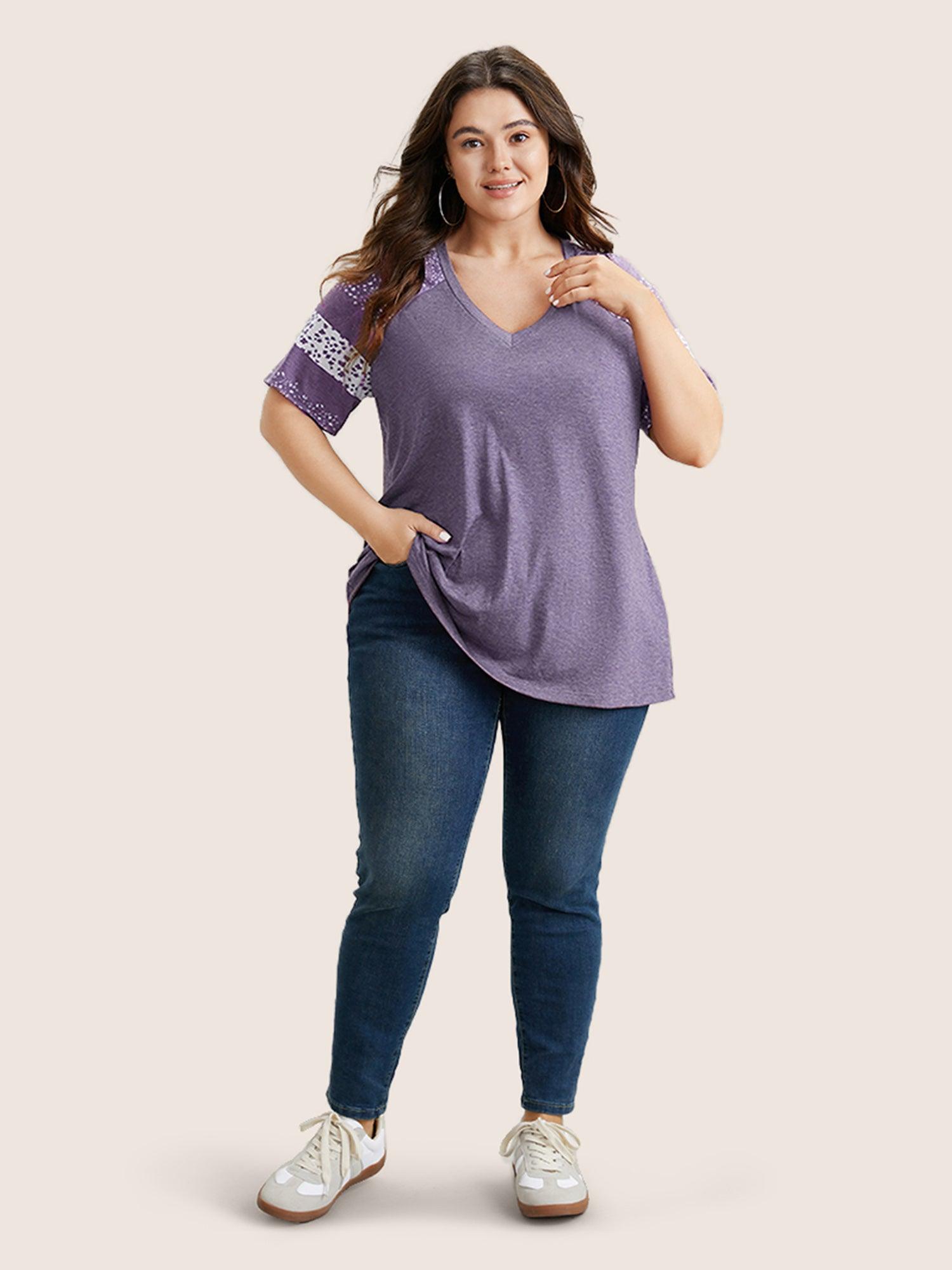 Ditsy Floral Colorblock Contrast Raglan Sleeve T-shirt Female Product Image