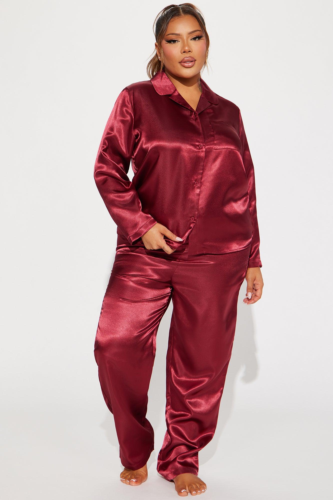 Pillow Fight Satin PJ Pant Set - Burgundy Product Image