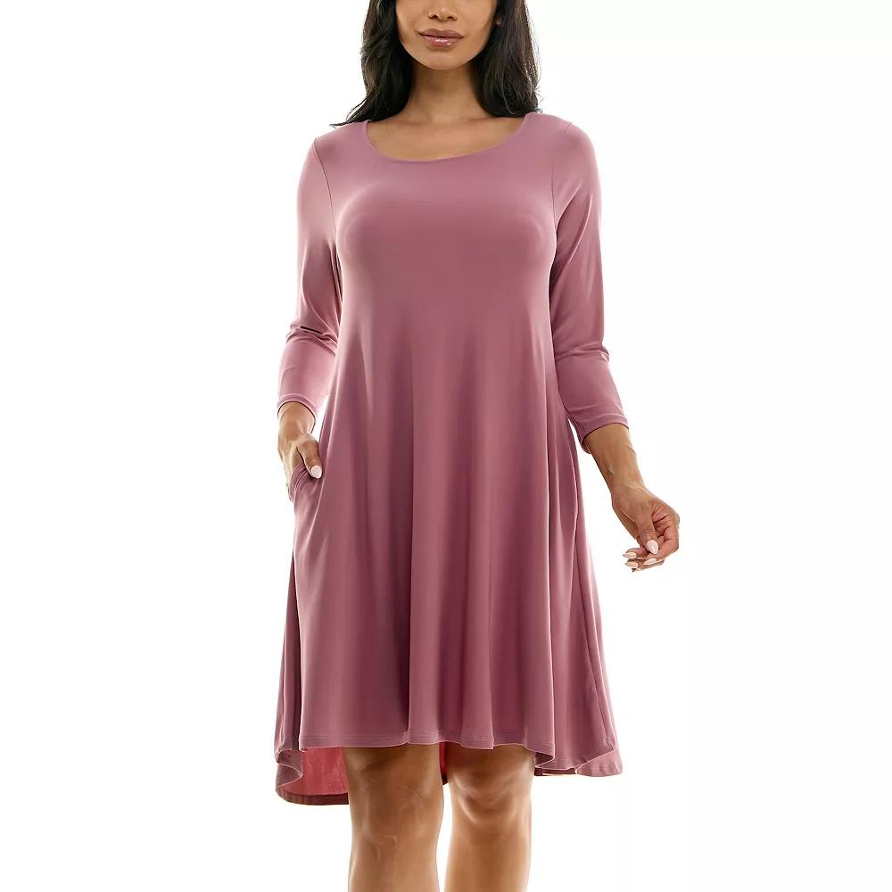 Women's Nina Leonard 3/4 Sleeve High-Low Trapeze Dress,  Product Image