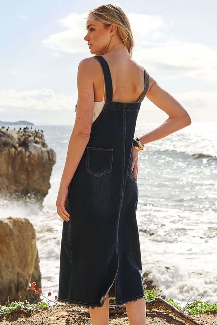 Denim Color Block Overall Dress Product Image