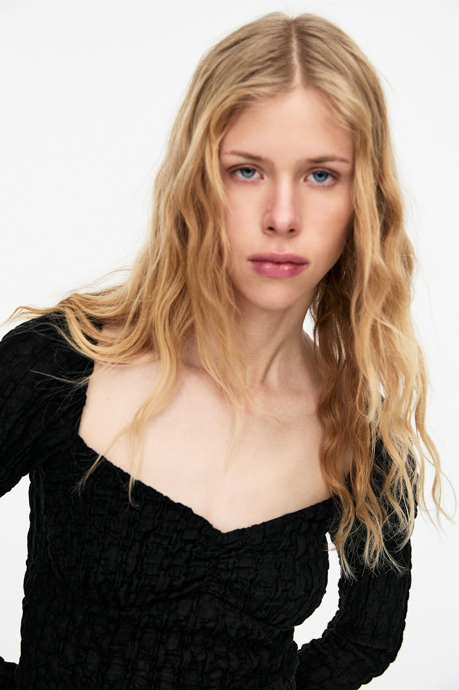 Textured corsetry-inspired T-shirt Product Image