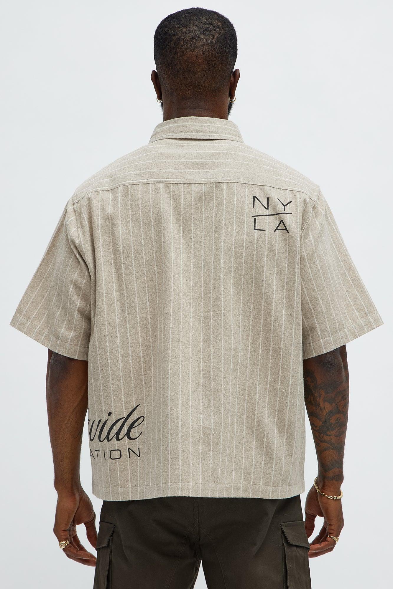 Worldwide Striped Cropped Button Up Shirt - Stone Male Product Image