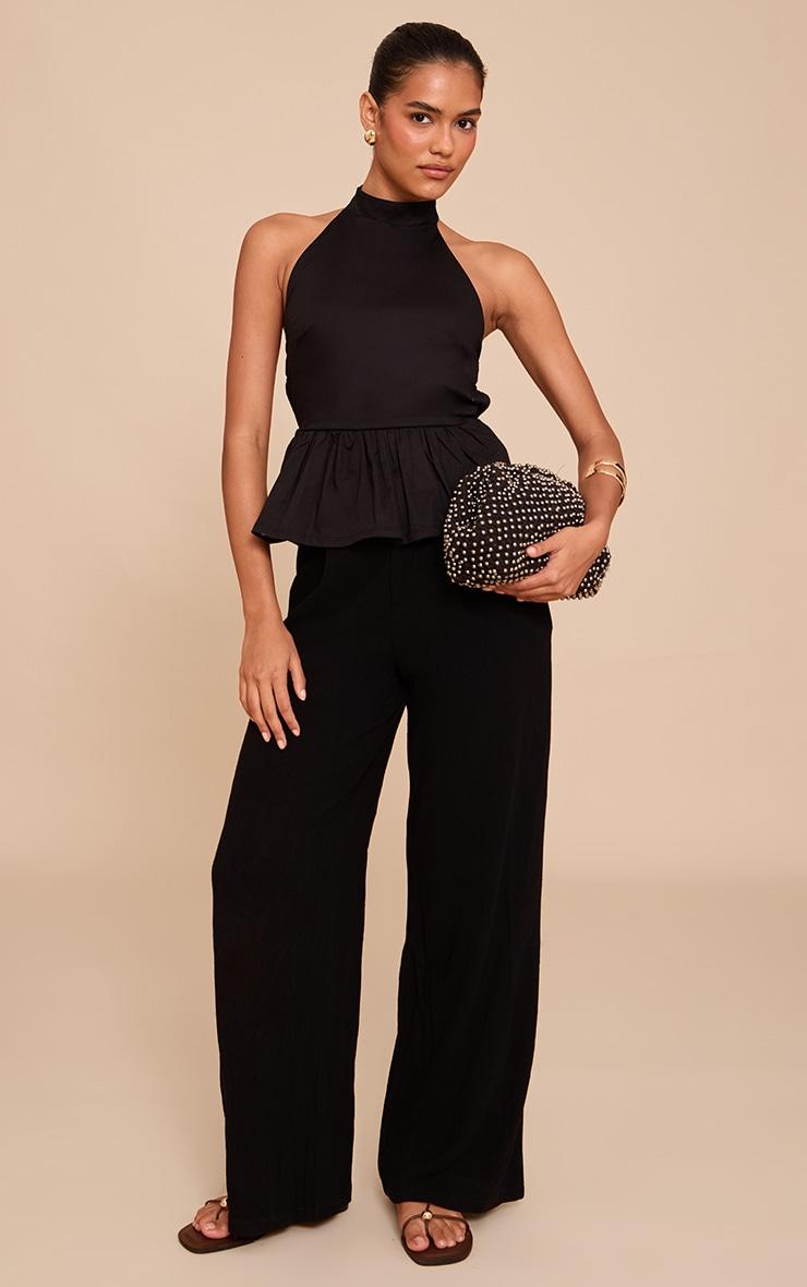 Black Cotton Highneck Backless Long Top Product Image