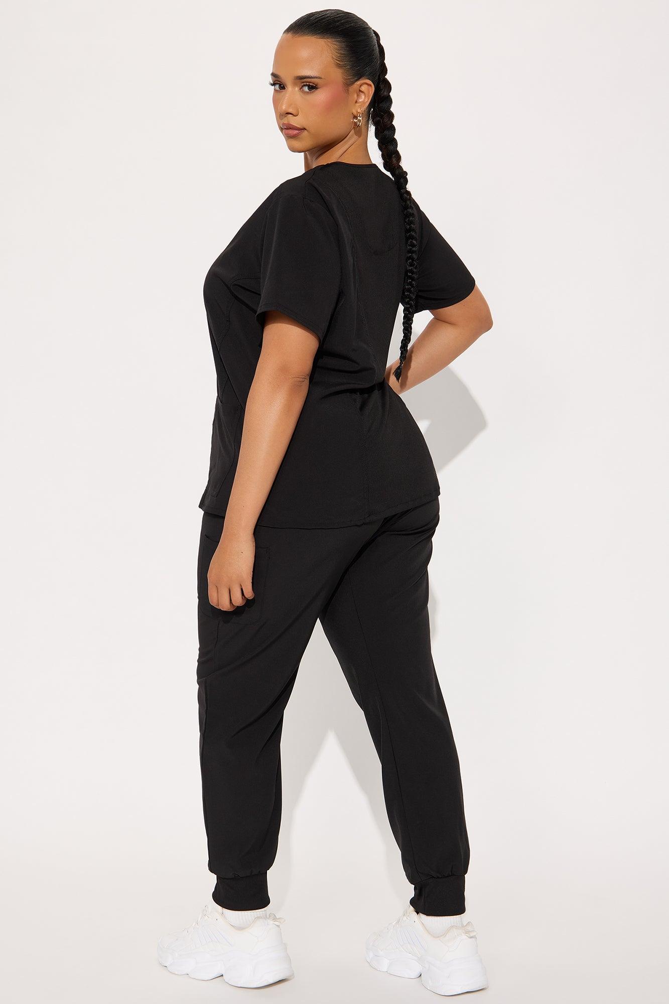 Checked In 4 Way Stretch Scrub Uniform Jogger Set - Black Female Product Image