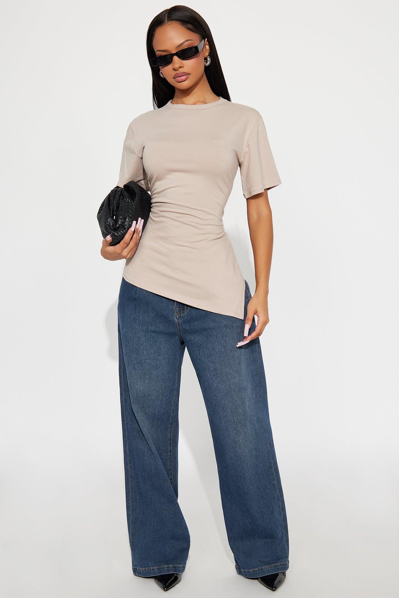 Roseline Short Sleeve Ruched Tshirt - Stone Female Product Image