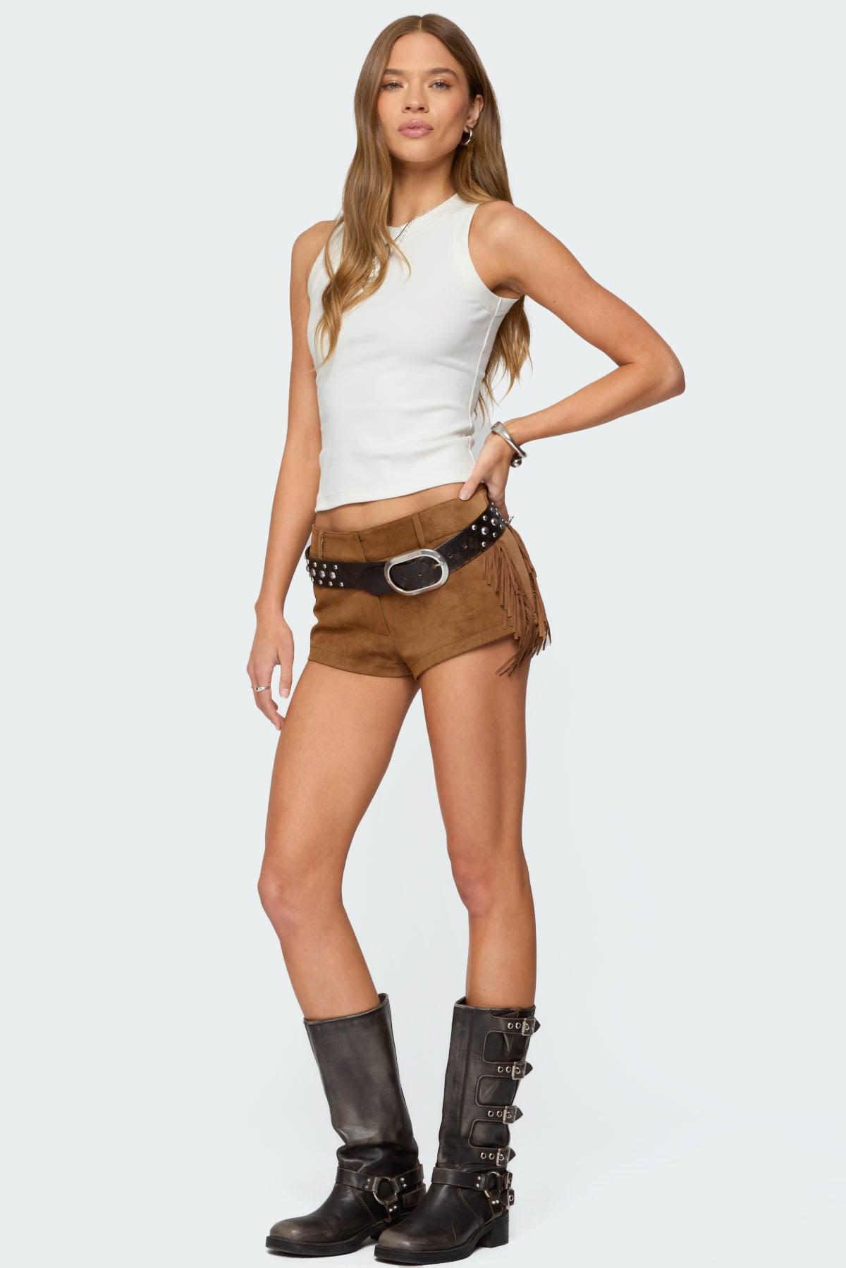 Sapir Fringe Faux Suede Shorts Product Image