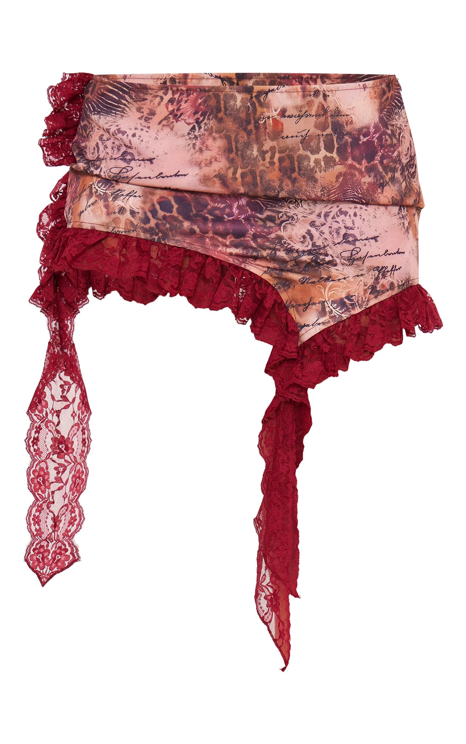 Cherry Red Leopard Print Lace Trim Mini Skirt Product Image