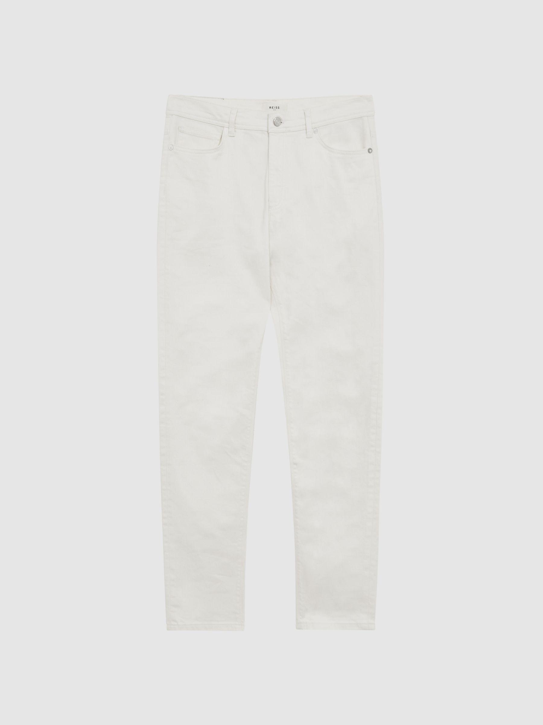 Tapered Slim Fit Stretch Jeans in Ecru Product Image