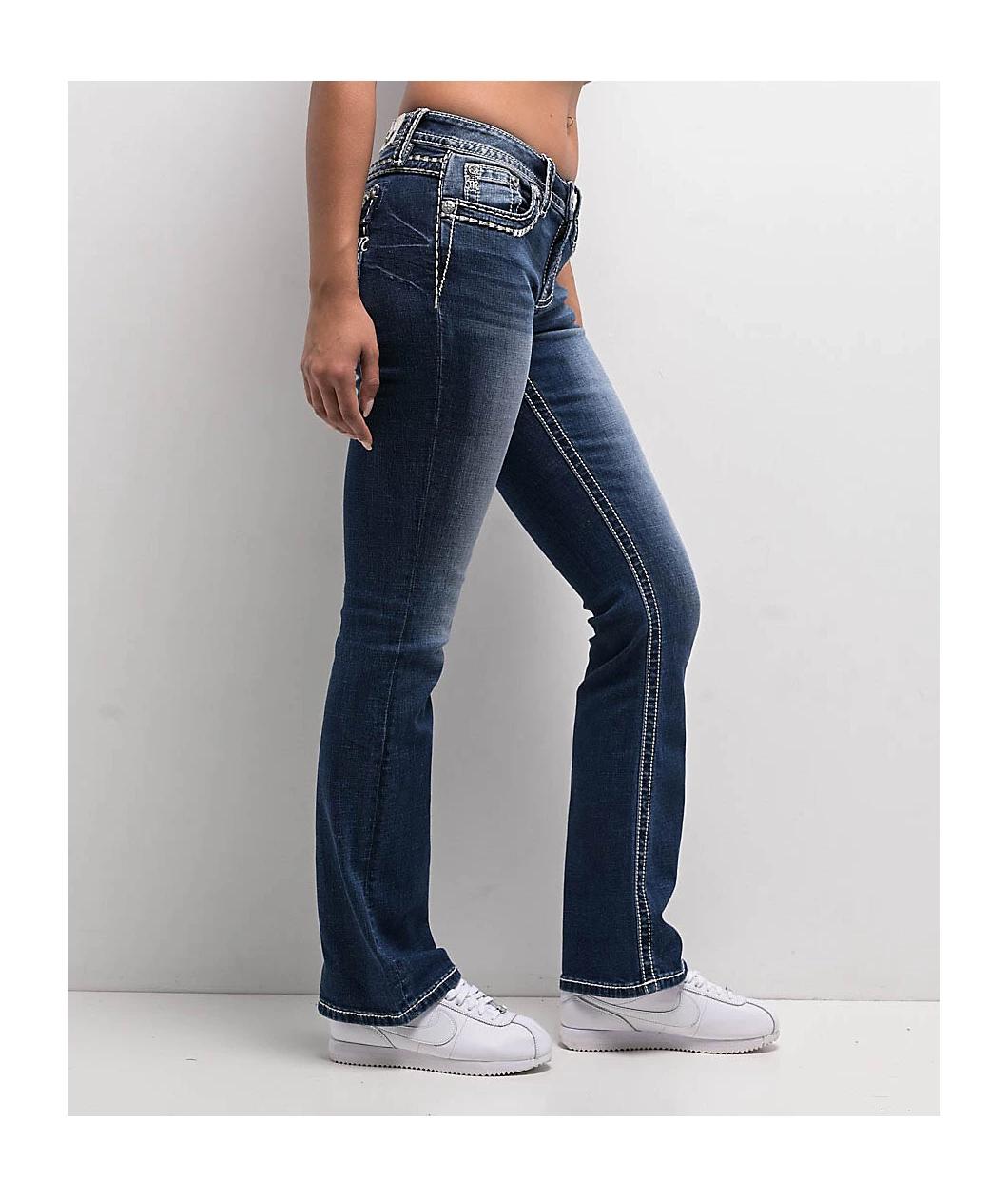 Miss Me Cora Stitched Medium Blue Bootcut Jeans Product Image
