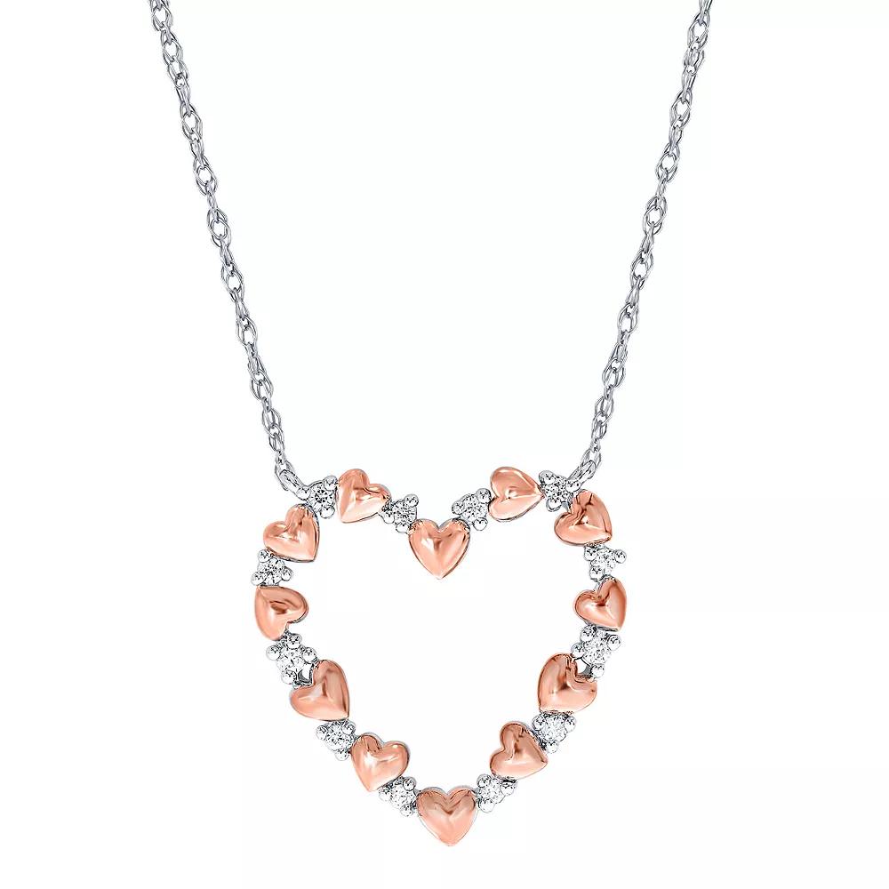 Two Tone 10k Gold 1/6 Carat T.W. Diamond Heart Pendant Necklace, Women's, Size: 18", 10k White Gold Product Image