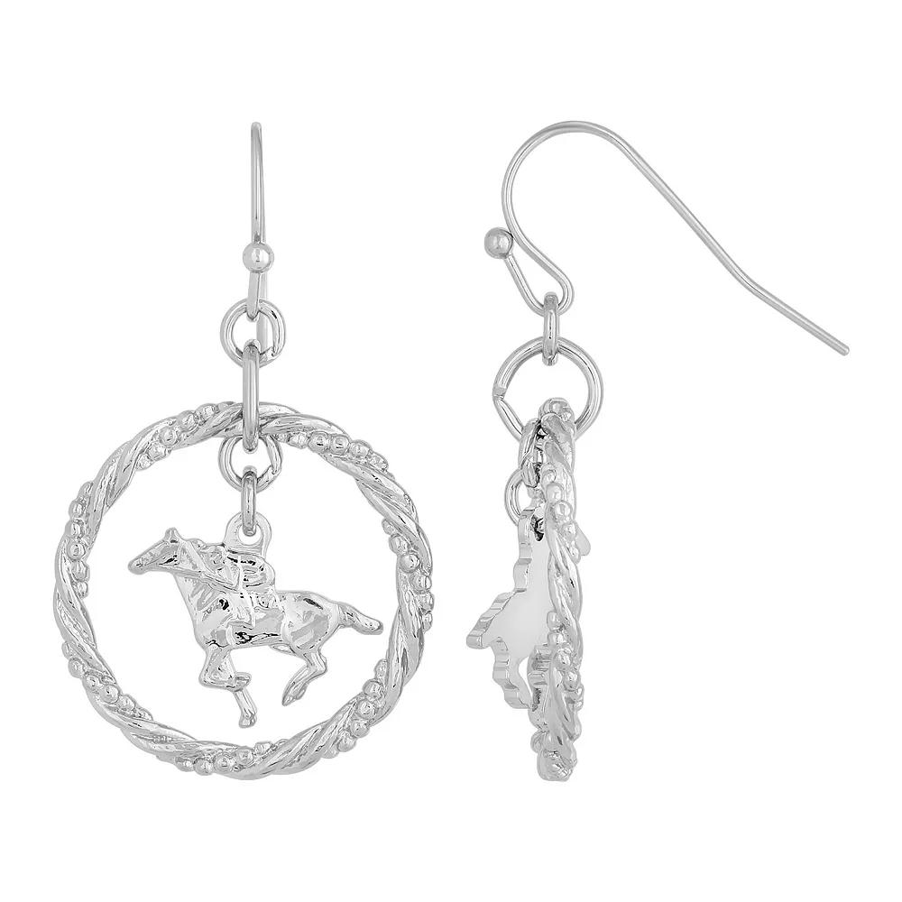 1928 Silver-Tone Suspended Horse Drop Earrings, Womens, Silver Tone Product Image