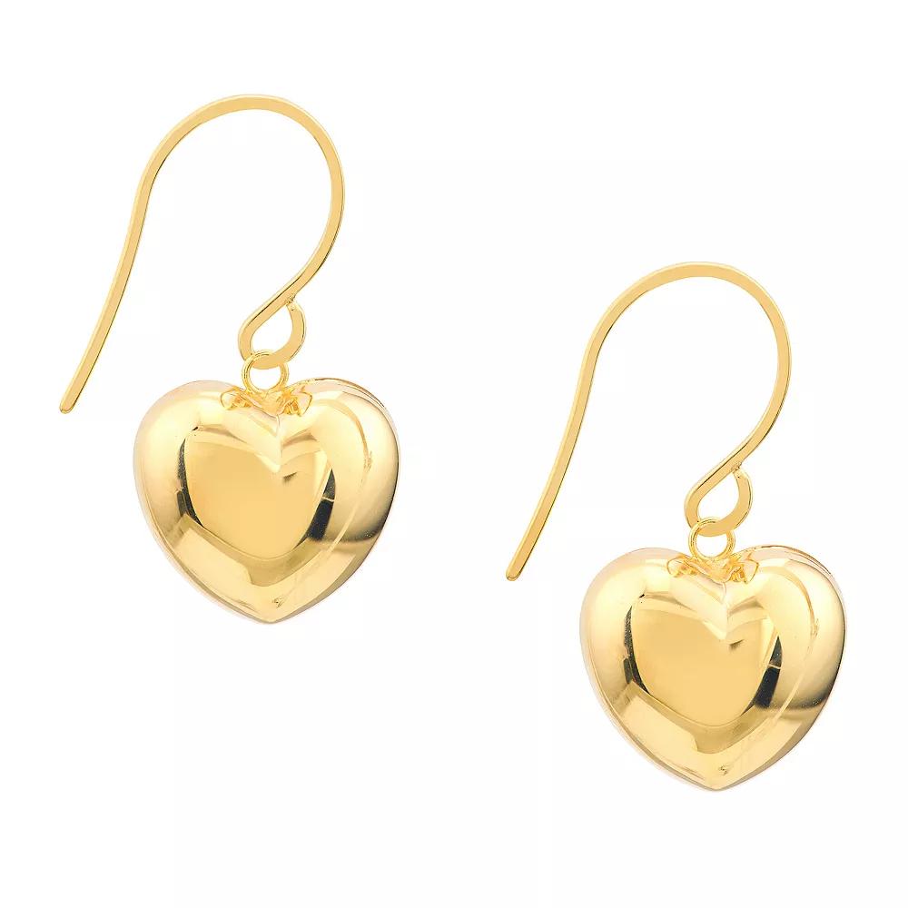 14k Gold Puffed Heart Drop Earrings, Women's Product Image