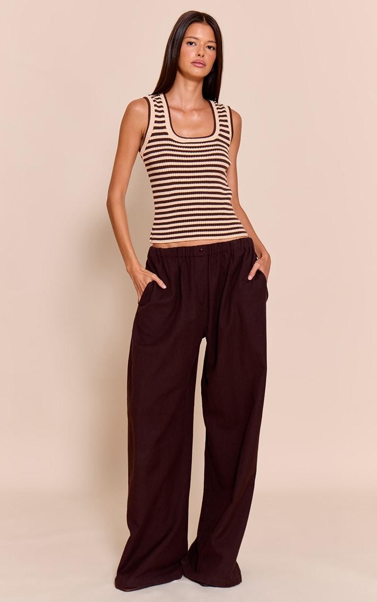 Brown Scooped Neck Striped Rib Knit Vest Product Image