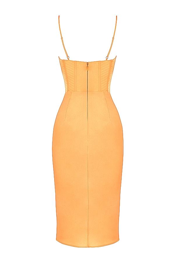Myrna  tangerine satin corset midi dress Product Image